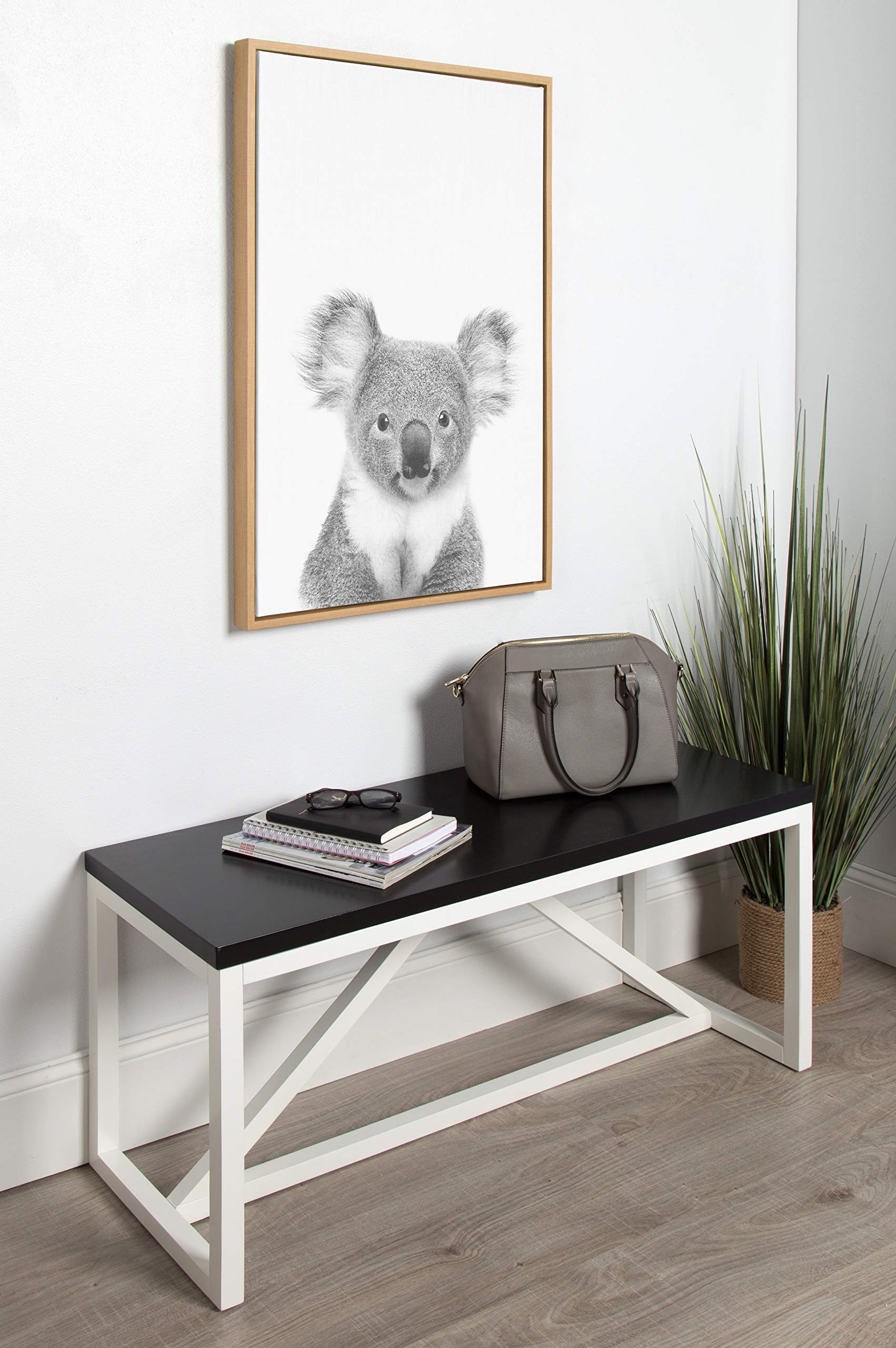 Kate And Laurel Sylvie Koala Black And White Animal Portrait Framed Canvas Wall Art, 23X33 Natural