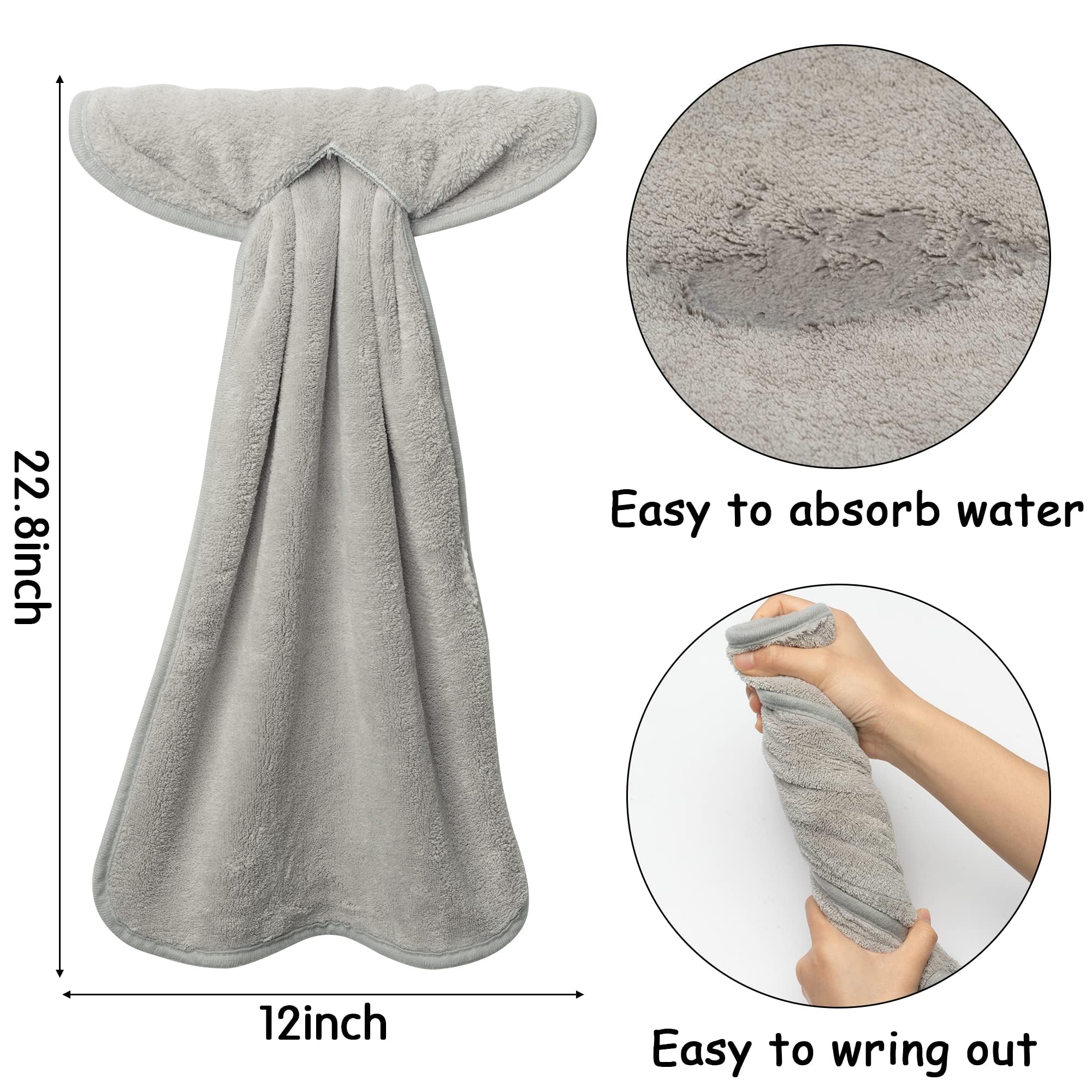R Horse 4Pcs Grey Hand Towels With Hanging Loops, Absorbent Coral Fleece Gray Kitchen Cleaning Dishcloth Soft Thick Oven Dish Cl