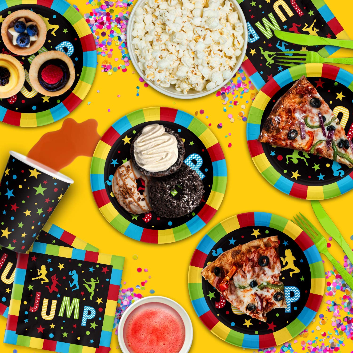 Jump! Bounce House Trampoline Party Supplies Set Plates Napkins Cups Tableware Kit for 16