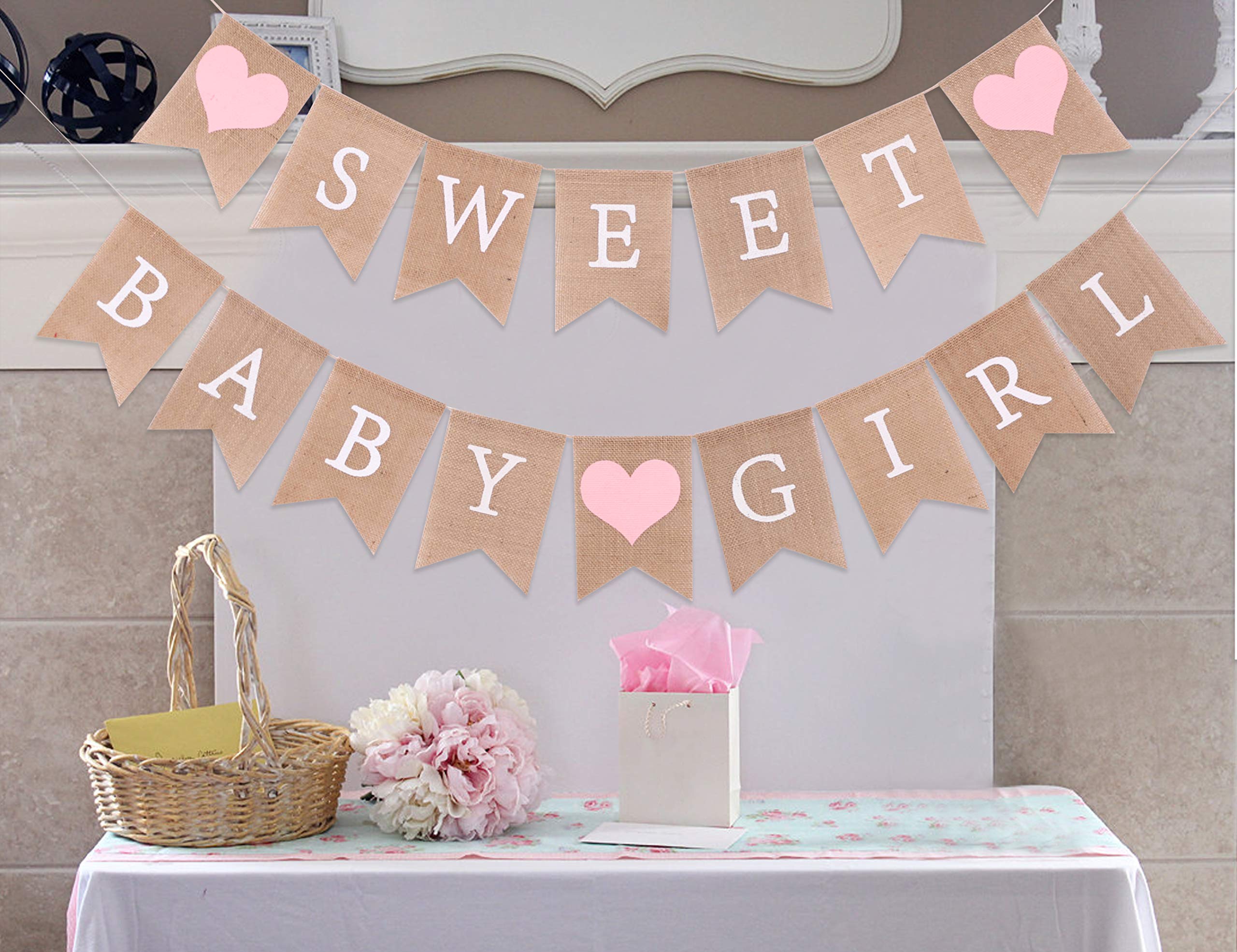 Sweet Baby Girl Burlap Banner - Sweet Baby Boy Shower Decorations, Rustic Baby Shower Decorations, Photo Decoration Props (Sweet