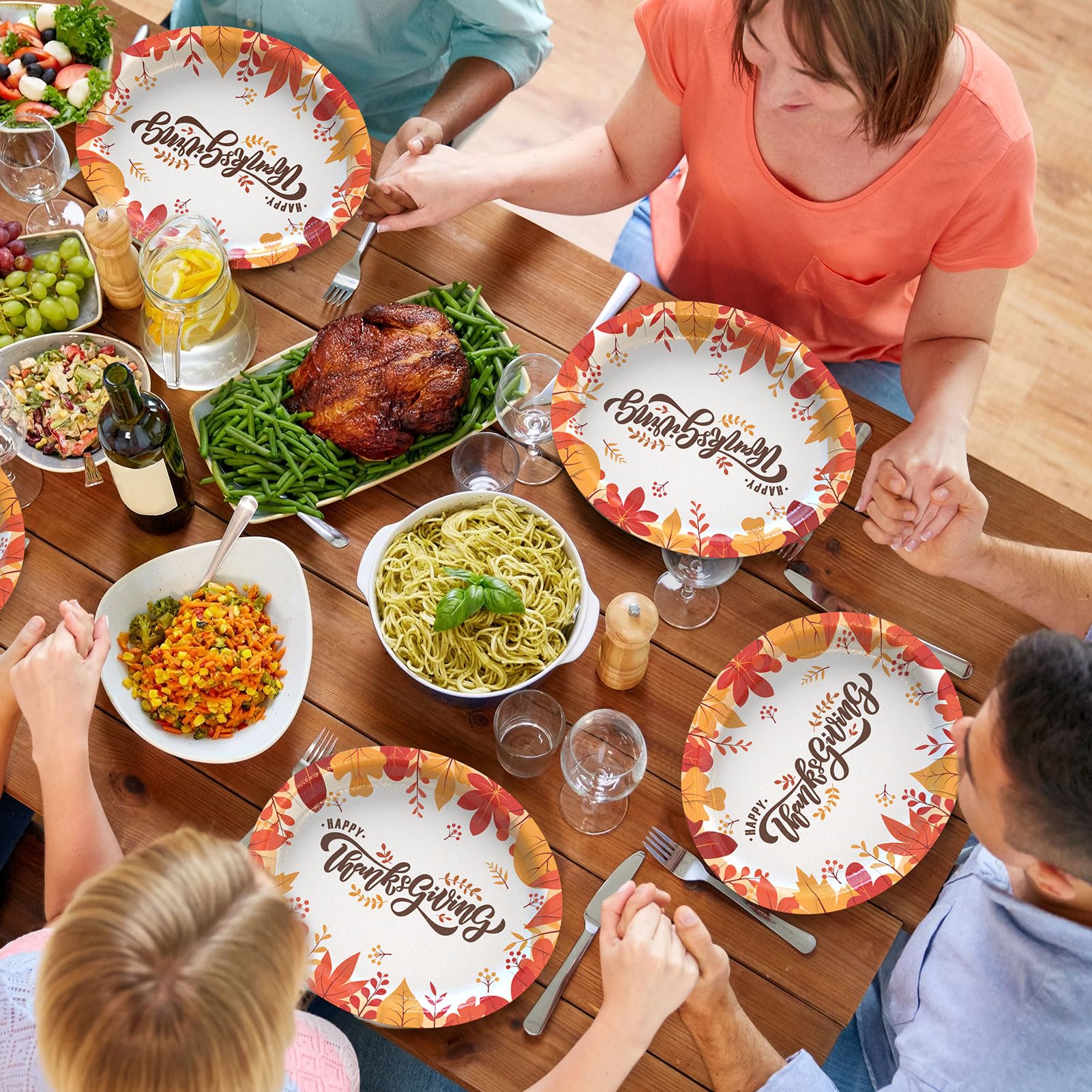 Gezond 50 Pcs Thanksgiving Oval Paper Plates, 10 x 12.5 Fall Disposable Heavy Duty Plates for Thanks Theme Party Supplies Autumn