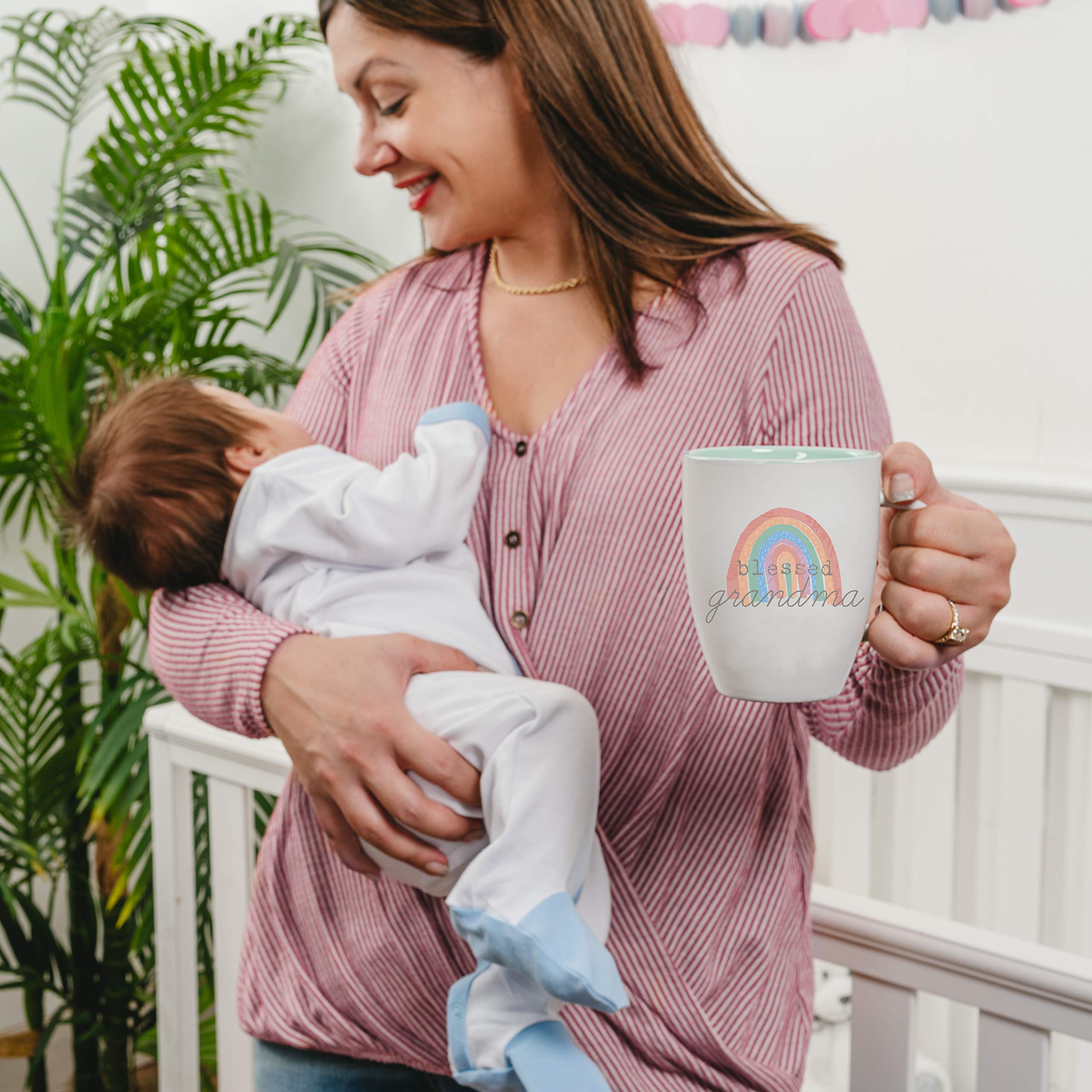 Pavilion Gift Company Blessed Grandma 20 Oz Stoneware Rainbow Baby Coffee Cup Mug, White