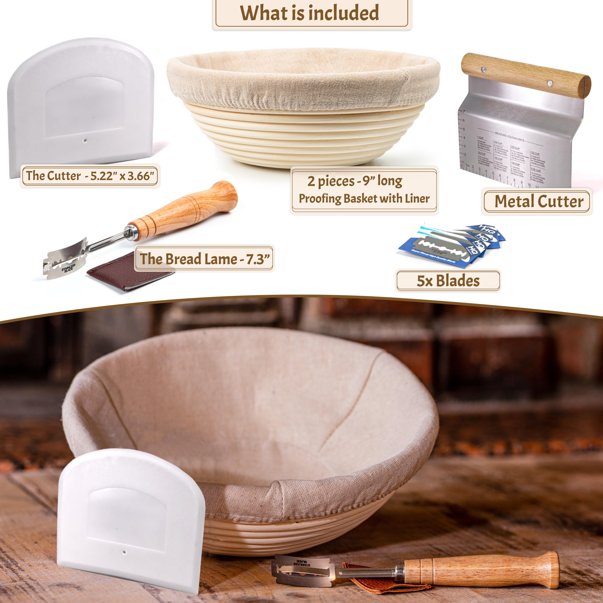 CRISS ELITE Sourdough Bread Baking Supplies Starter Kit - 2 Round 9" Natural Rattan Proofing Baskets, Perfect Gift Set