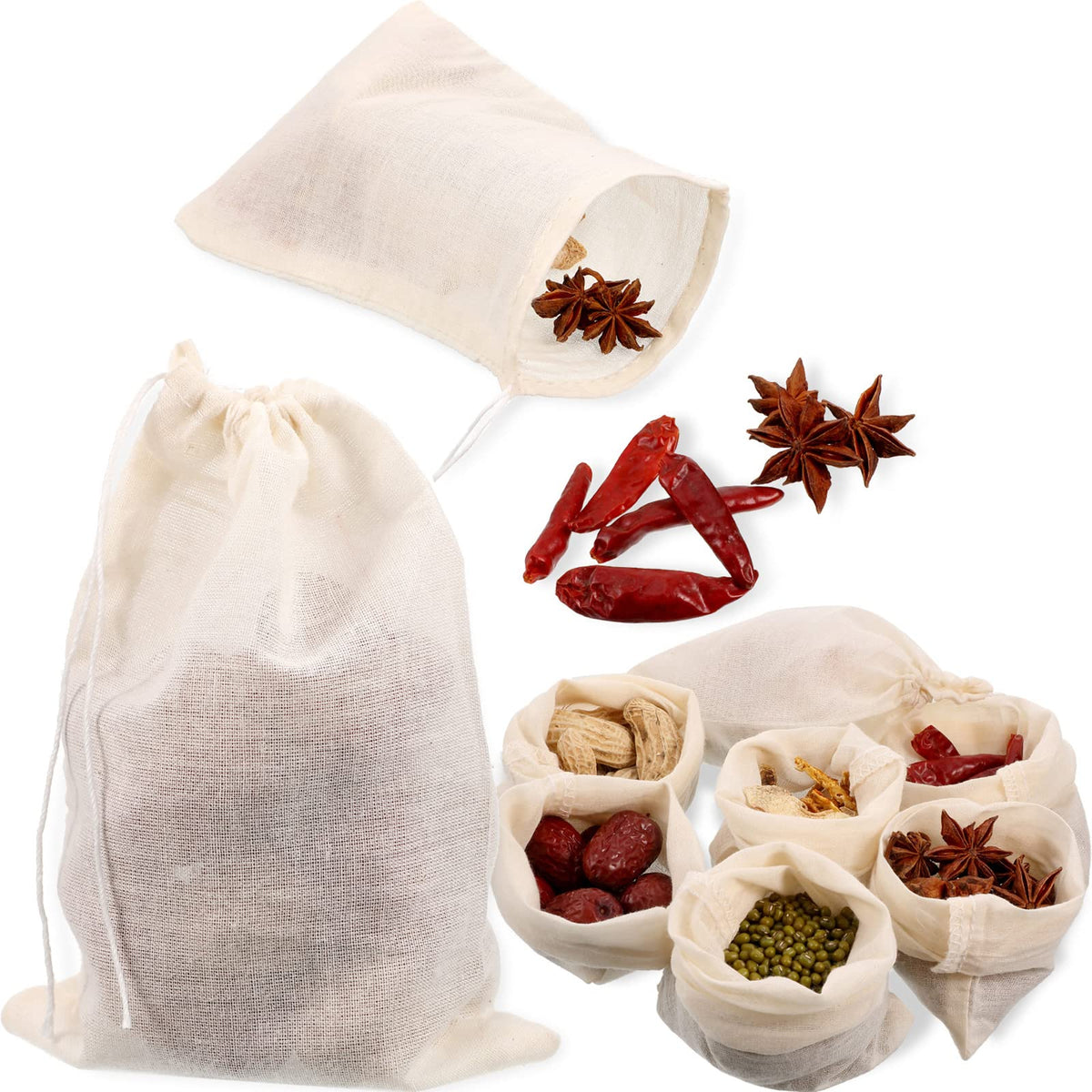24 Pieces Spice Bags For Cooking Cheesecloth Bags For Straining Reusable Empty Tea Bags Drawstring Soup Bags Muslin Bags