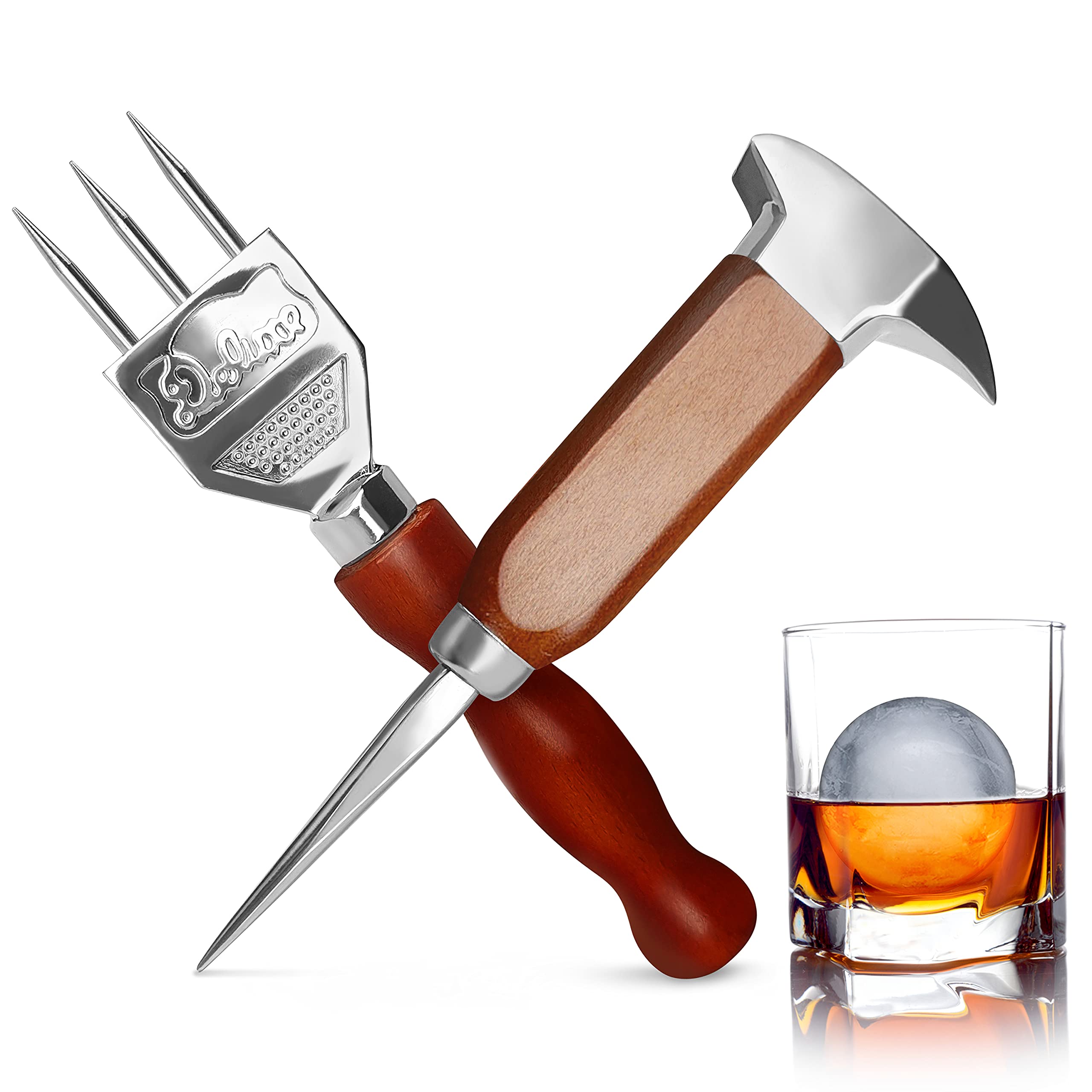 Stainless Steel Ice Pick Set, 7.2 Inch Ice Crusher And 6.8 Inch Dual-Action Ice Chisel With Wood Handle, Japanese Style Ice Chip