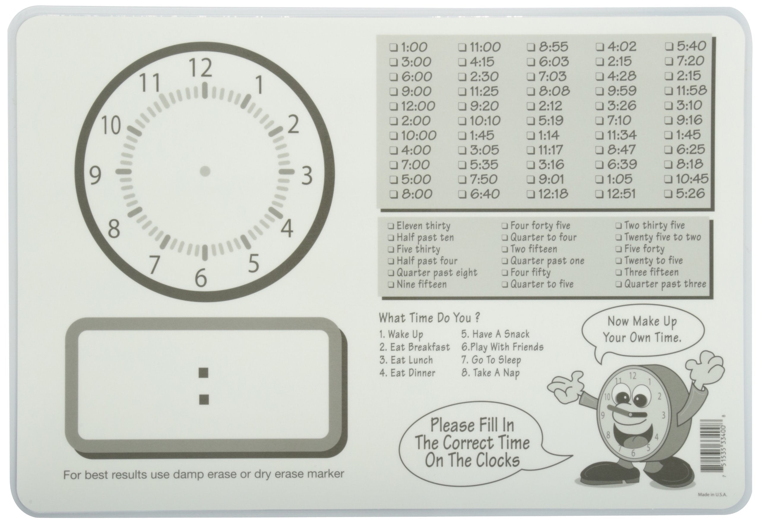 Painless Learning Time To Tell Time Placemat Large