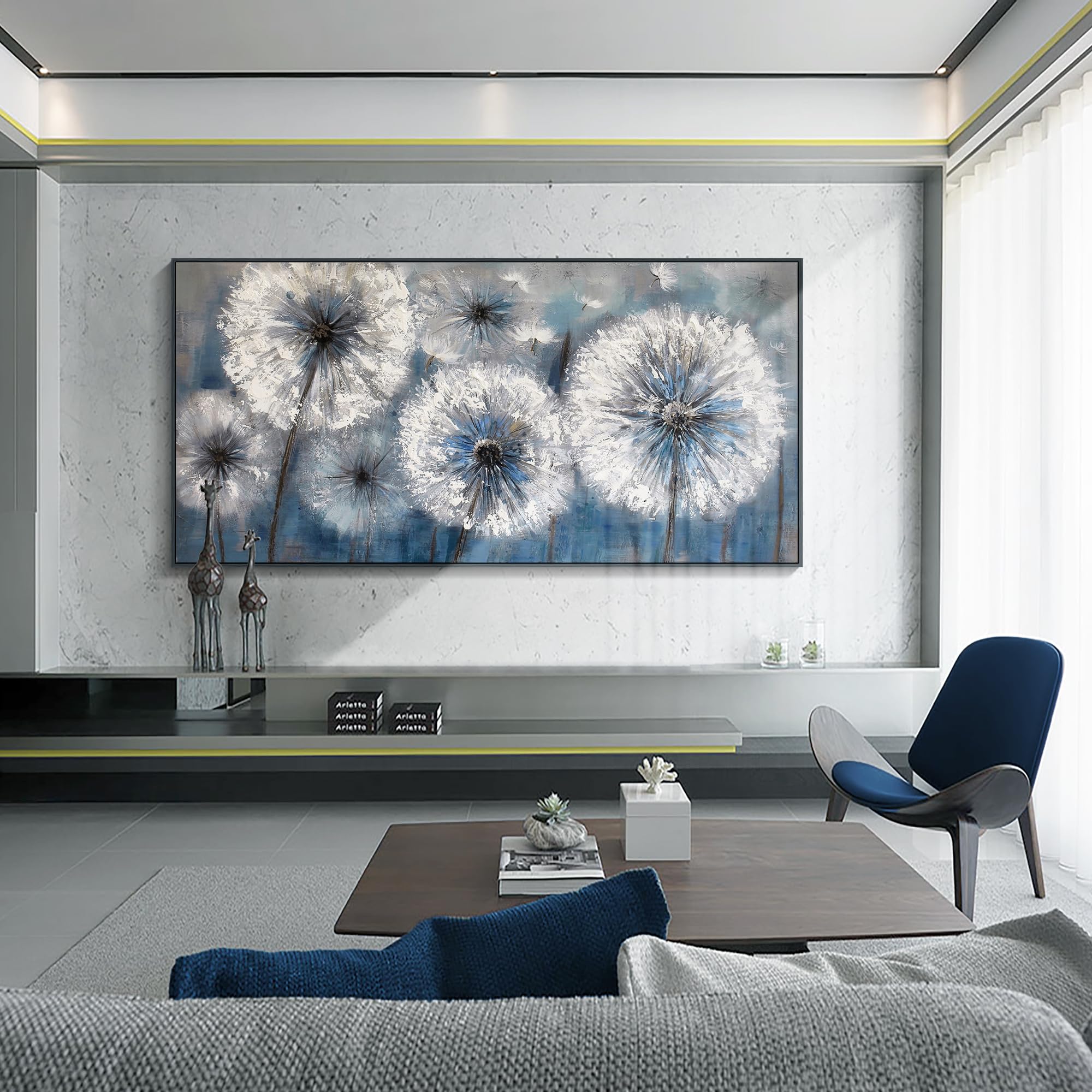 Pogusmavi Dandelion Wall Art Blue Wall Decor Painting Living Room Plant Pictures Framed Paintings For Wall Decorations Artwork F