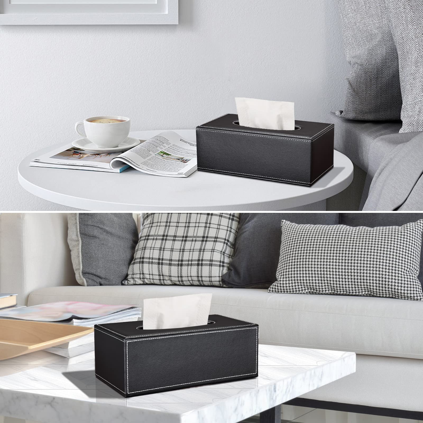 GORESE PU Leather Tissue Box Cover - Rectangular Holder for Kleenex, 9.84"x5.23"x3.77", Black, Model A001