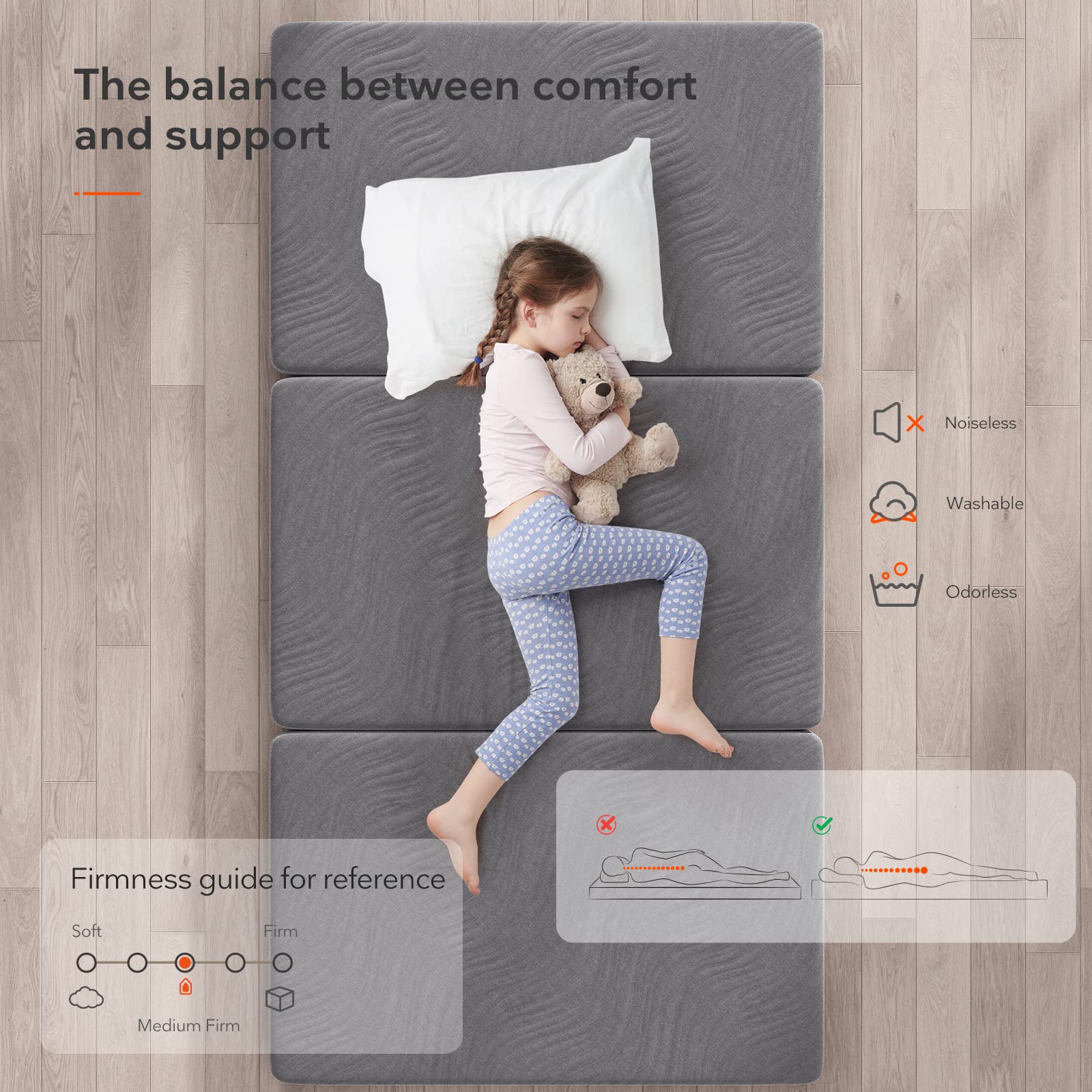 Sweetnight Folding Mattress Twin Xl Size With Carry Bag,4-Inch Foldable For Travel, Camping, Guest - Breathable Mesh Sides & Por