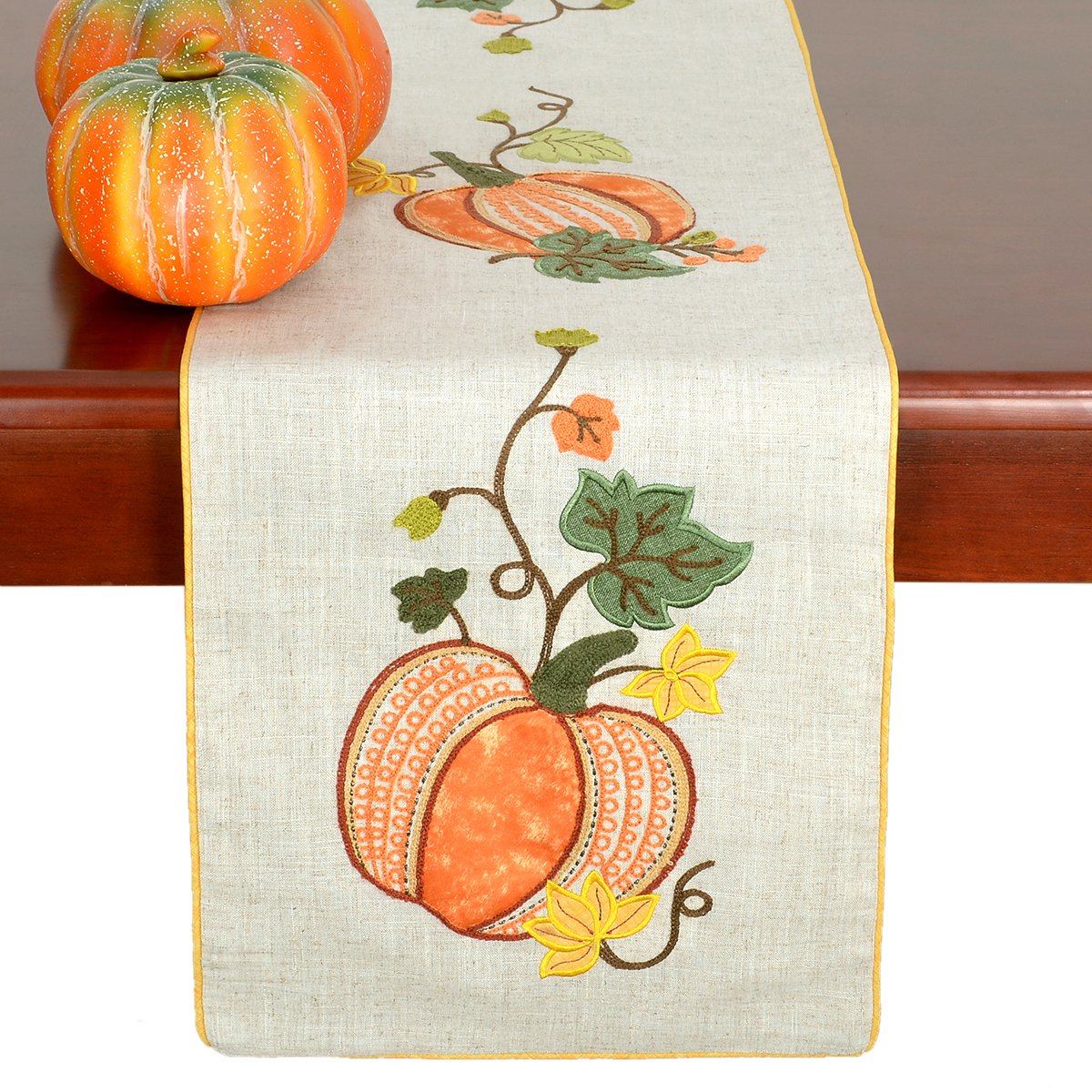 Grelucgo Halloween and Thanksgiving Holiday Table Runners, Fall Autumn Harvest Decorations, Embroidered Pumpkins, Rectangular 14
