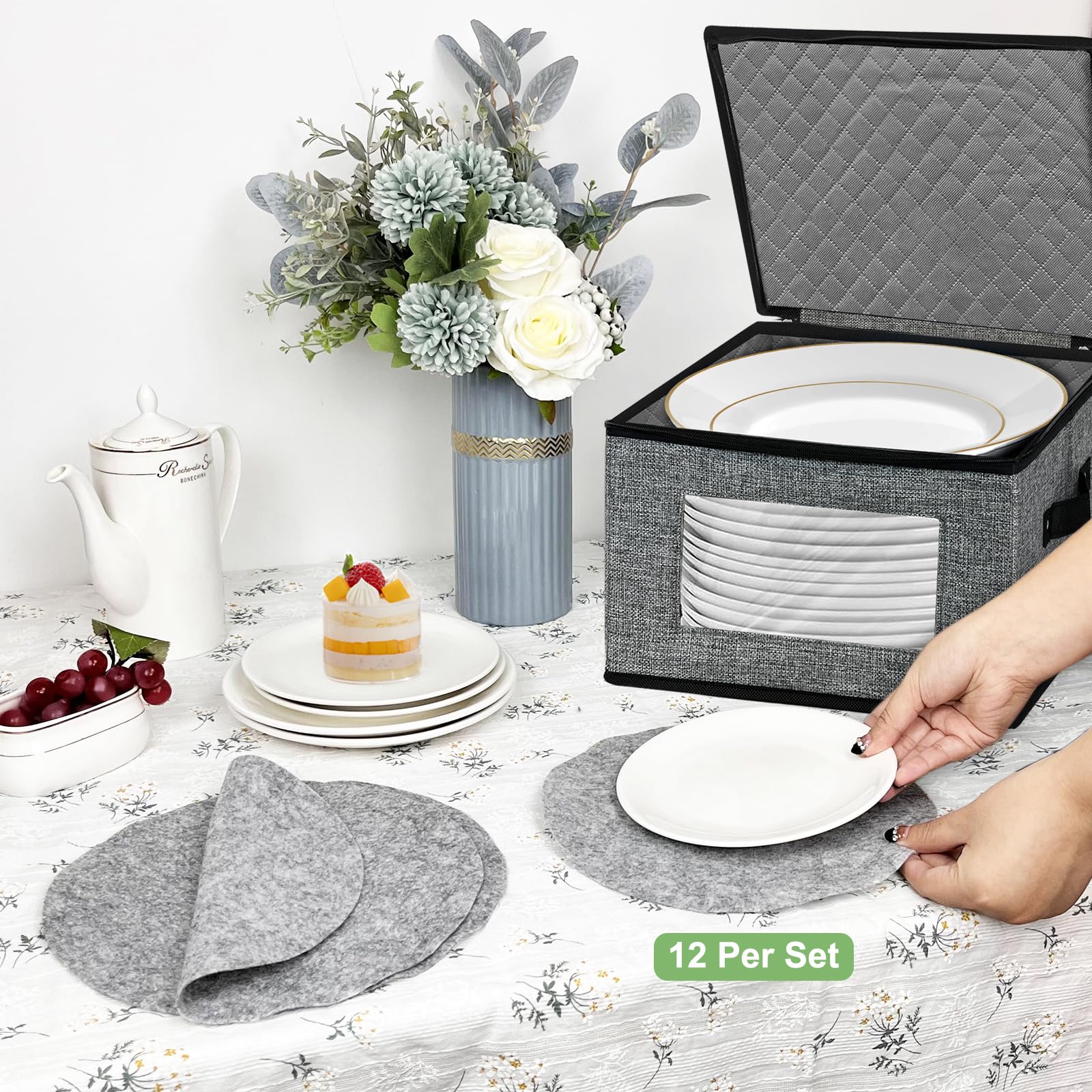 China Storage Containers, 12 Inch Dish Dinner Plate Storage Containers, Hard Shell Quilted Dinnerware Storage Box Case With Lids