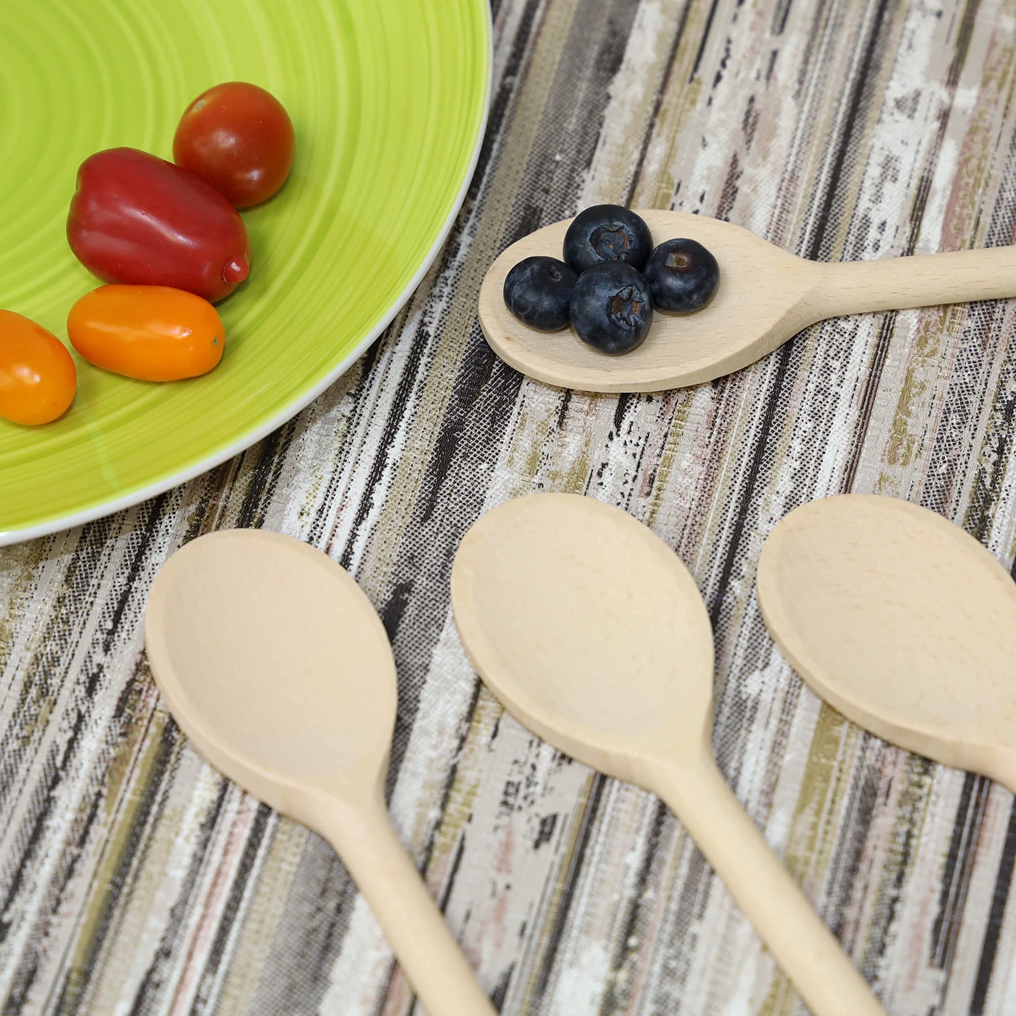 12 Inch Long Wooden Spoon Set By Bicb | Natural Beechwood Mixing Spoons For Baking, Cooking & Stirring | Set Of 6 Long Wooden Sp