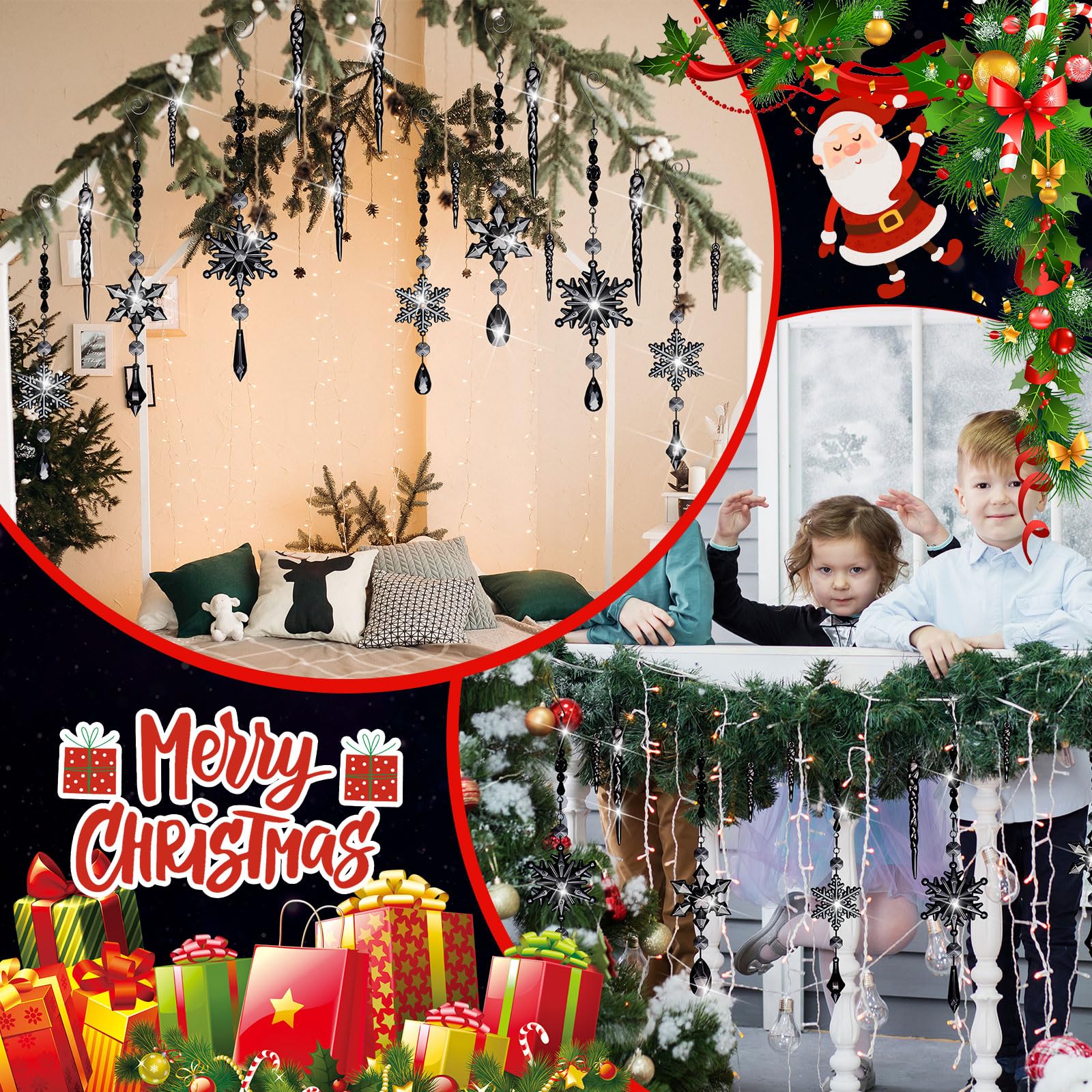 Giegxin 32 Pcs Crystal Christmas Ornaments Crystal Hanging Snowflakes Acrylic Xmas Tree Icicle Drop Decorations with Hooks for C