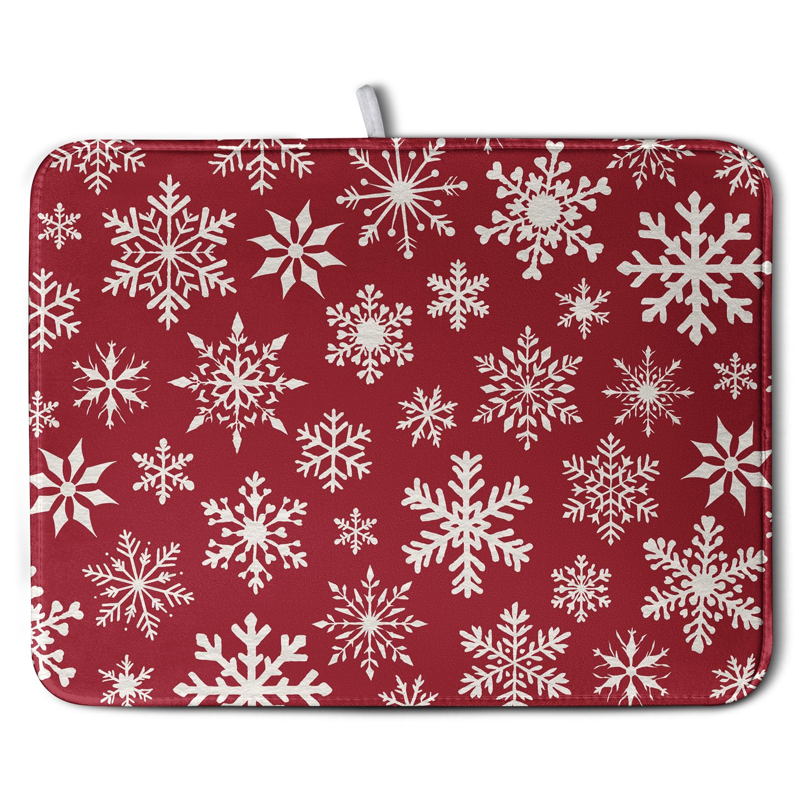 Kwlegh Christmas Snowflakes Dish Drying Mat for Kitchen Counter 18x24 Inch Red White Winter Xmas Pattern Dish Drying Pad for Dis