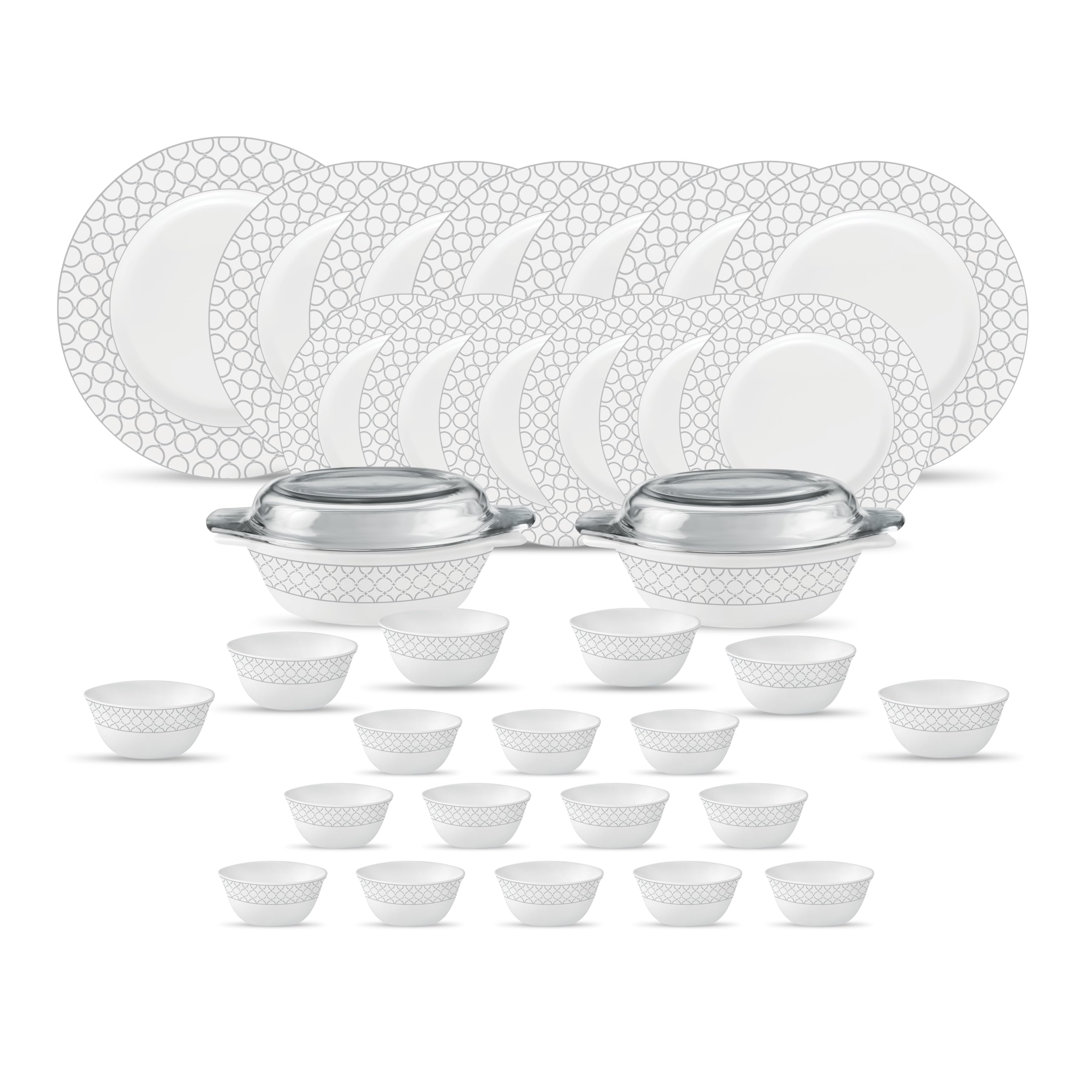 La Opala Diva Velvett Collection Opal Glass Crockery | For Family Of 6 | Dinner Set 35 Pcs Pearl Grey | Plates & Bowls For Dinin