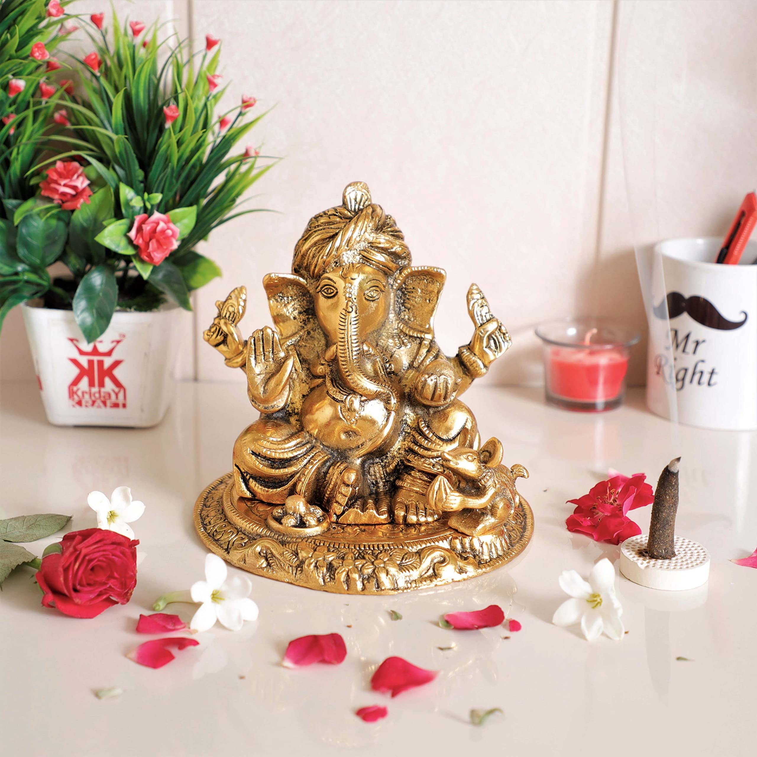 Kridaykraft Metal Ganesha Statue,Ganesh Idol Sculpture Good Luck & Success For Home Pooja,Lord Ganesha Murti For Gift...