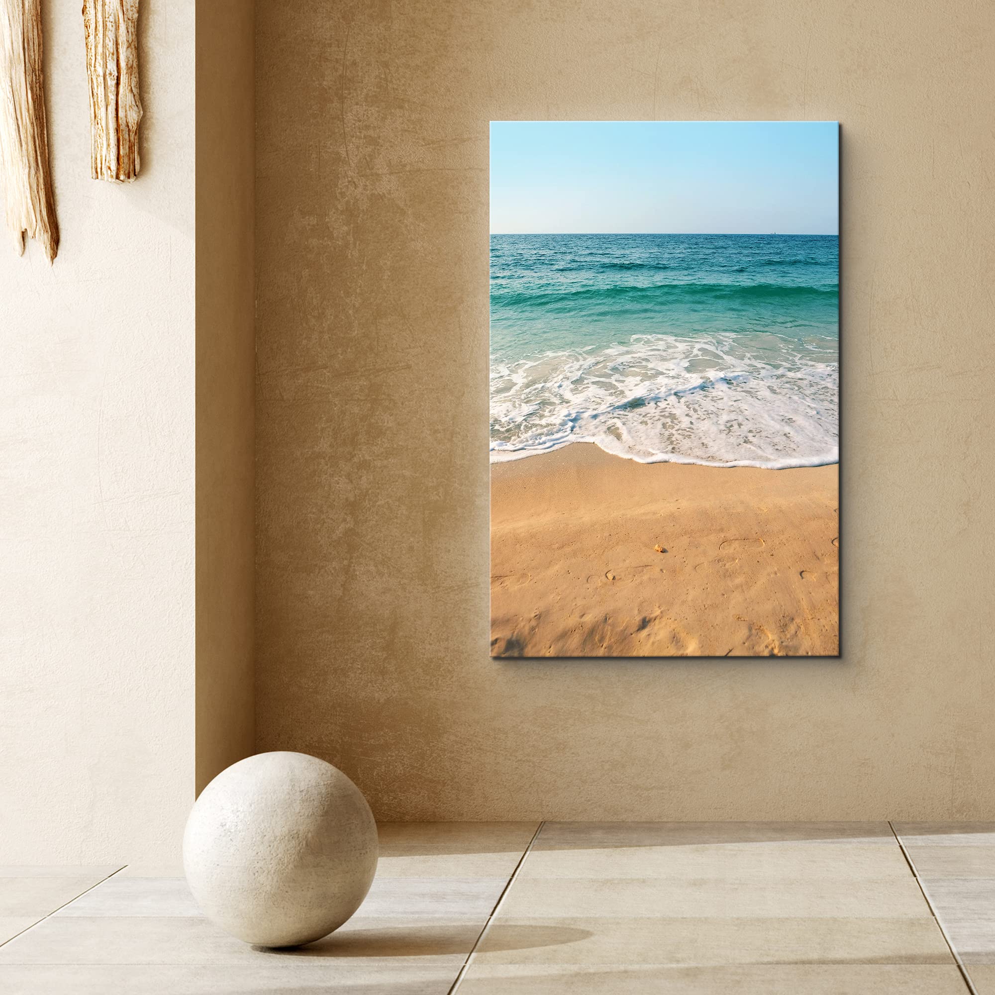 Signford Canvas Print Wall Art Sandy Beach Shore & Blue Waves Nature Wilderness Photography Realism Nautical Scenic Relax/Calm M