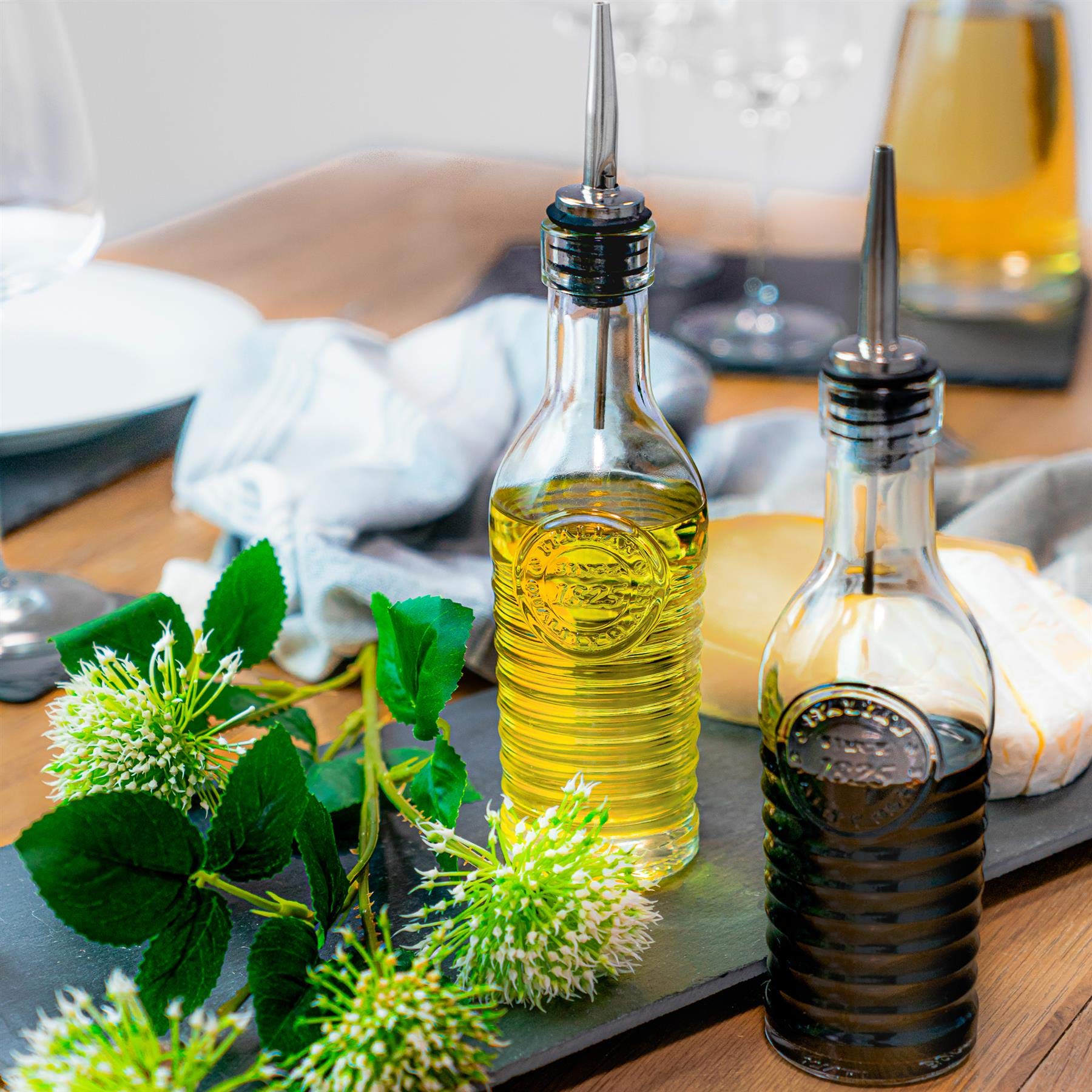 Bormioli Rocco Officina 1825 Olive Oil/Vinegar Bottle Stainless Steel Pouring Spout 268 Ml