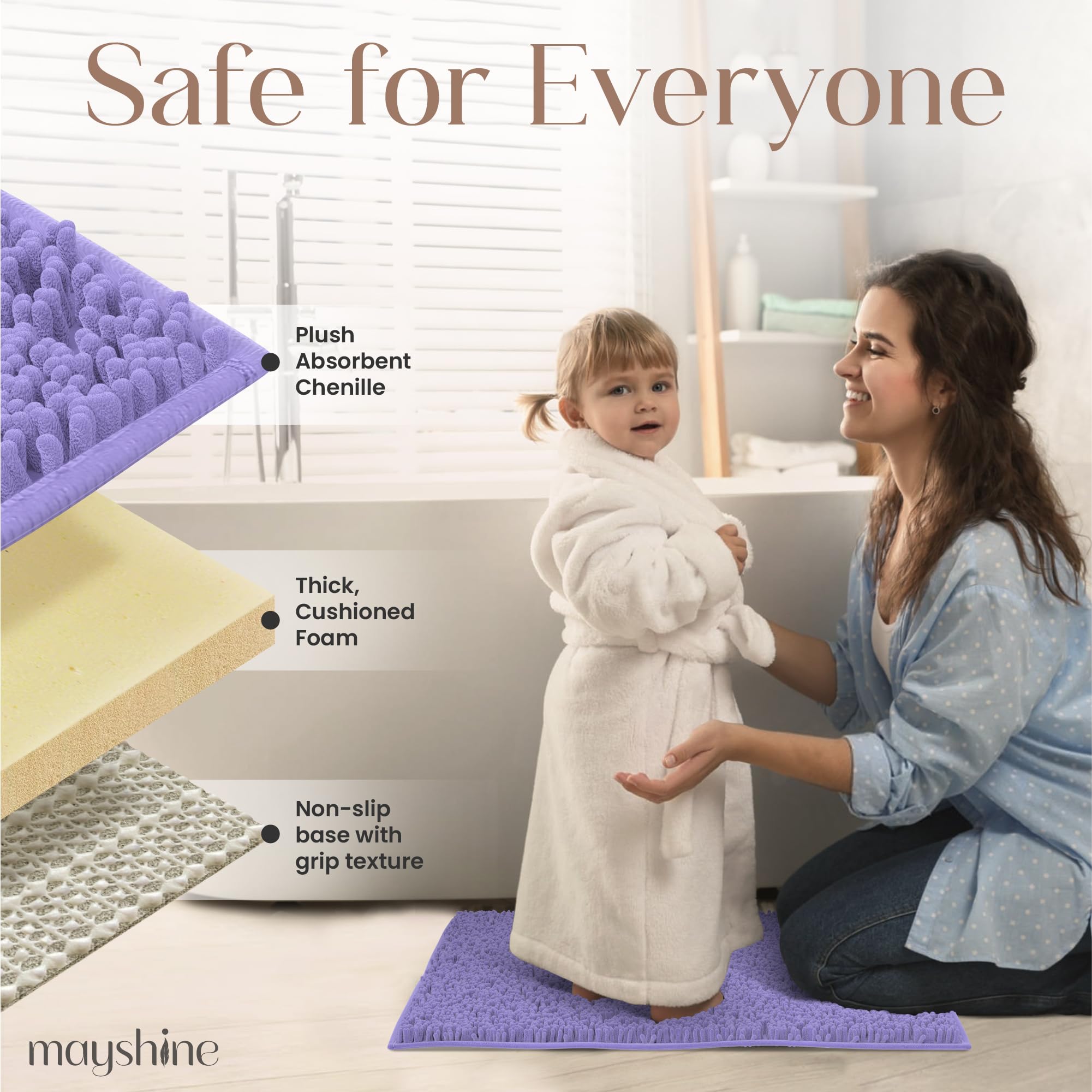 Extra Long Soft Plush Chenille Bathroom Runner Rug  Absorbent Microfiber Bath Mat  Machine Washable  Non-Slip Grip  Shag Carpet (Lavender  31x59)
