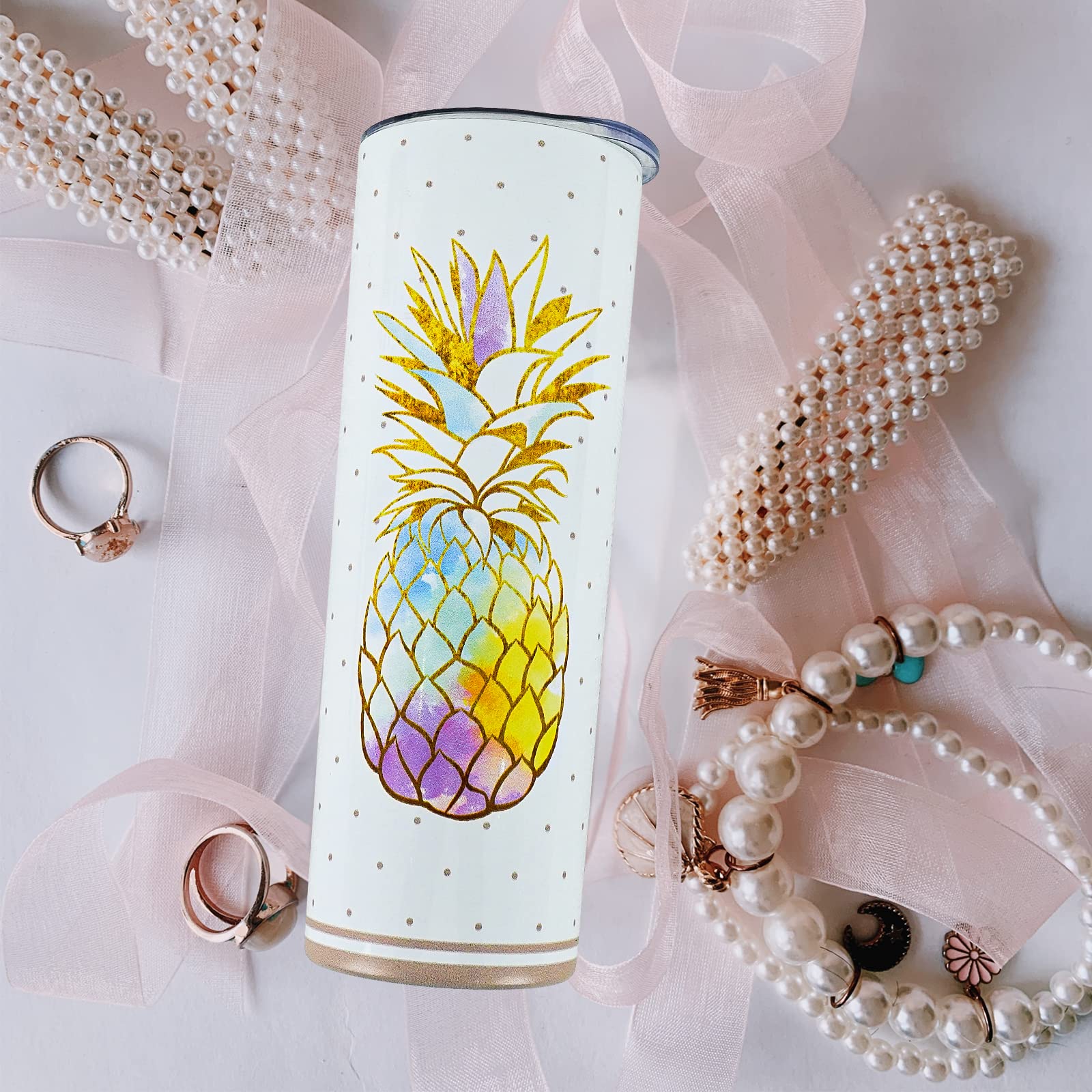 Mofvugz Pineapple Tumbler-Pineapple Gifts For Women,Hawaiian Gifts For Women-Pineapple Decor,Pineapple Stuff-Gold Tumbler Pineap