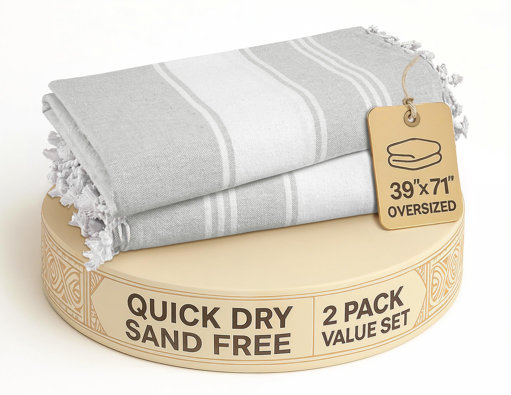 LANE LINEN Extra Large Beach Towels 2 Pack - Oversized 39x71, Pre-Washed, Quick Dry, Sand-Free & Absorbent Pool Towels, Stylish 