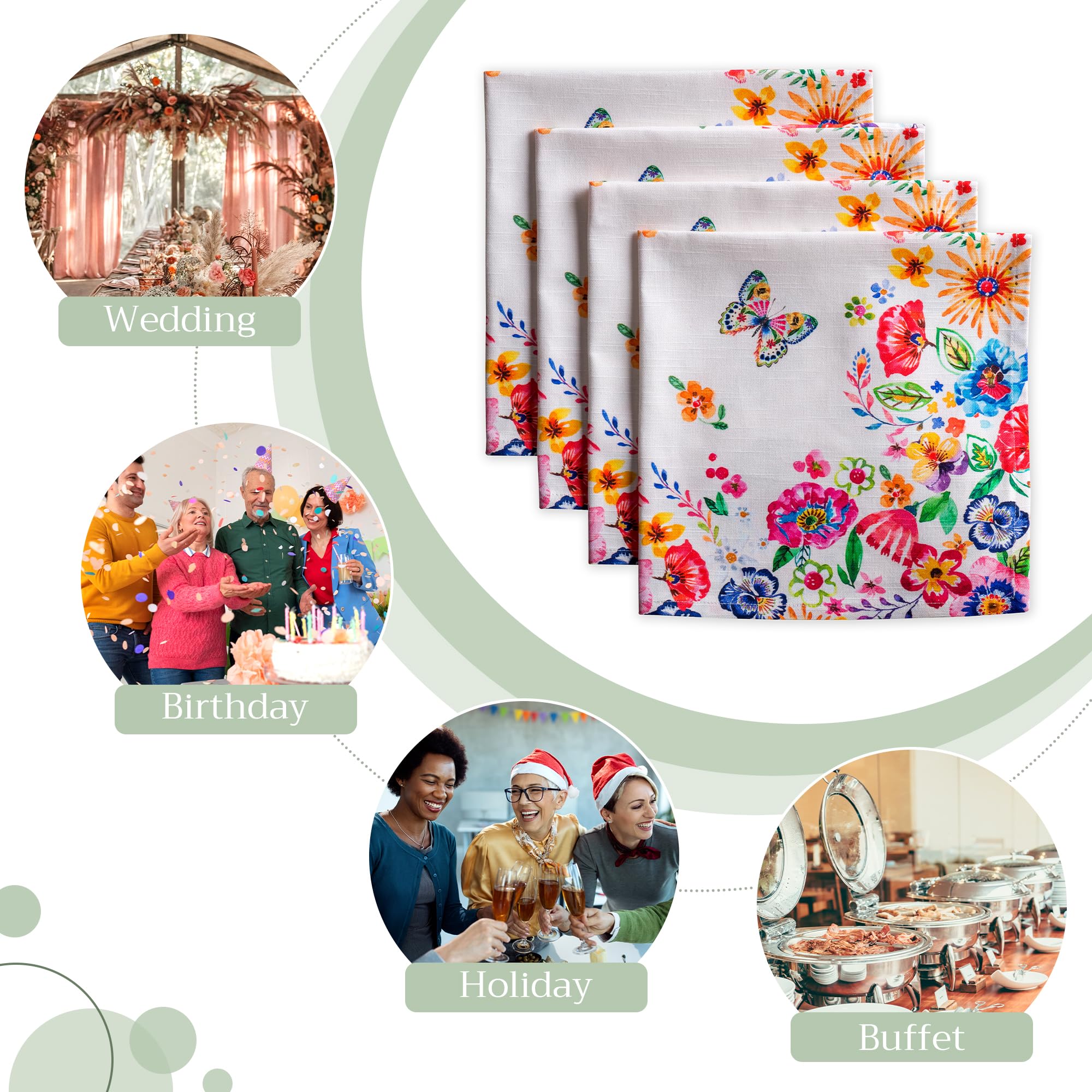 Maison d' Hermine Napkin 100% Cotton Set of 4 Decorative Washable Table Cloth Napkins for Gifts  Dining  Wedding  Banquet  Buffet  Happy Florals - High Summer - Spring/Summer (20?x20?)