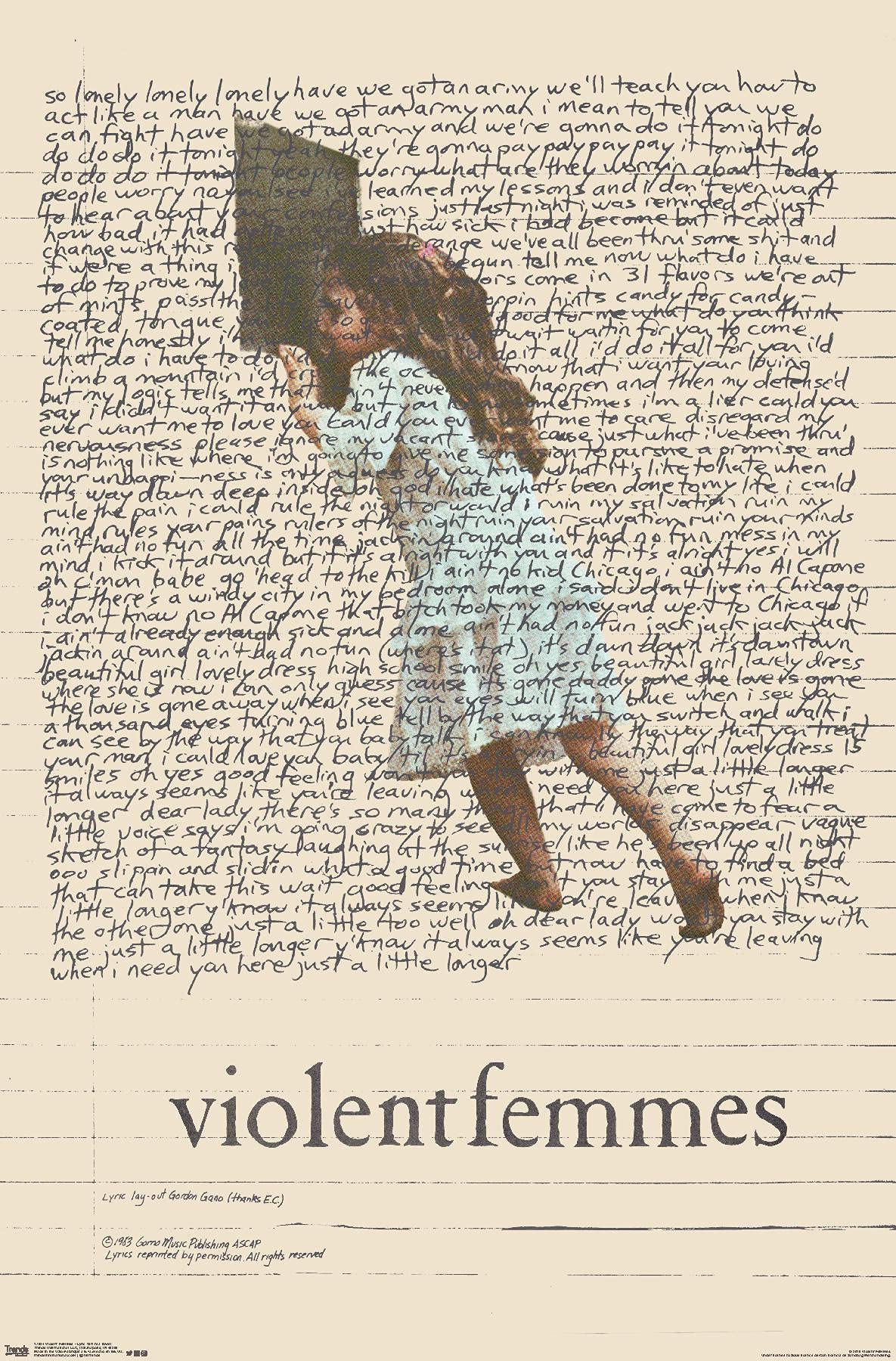 Trends International Violent Femmes - Lyric Girl Tea Towel Wall Poster, 22.375'' X 34'', Premium Unframed Version