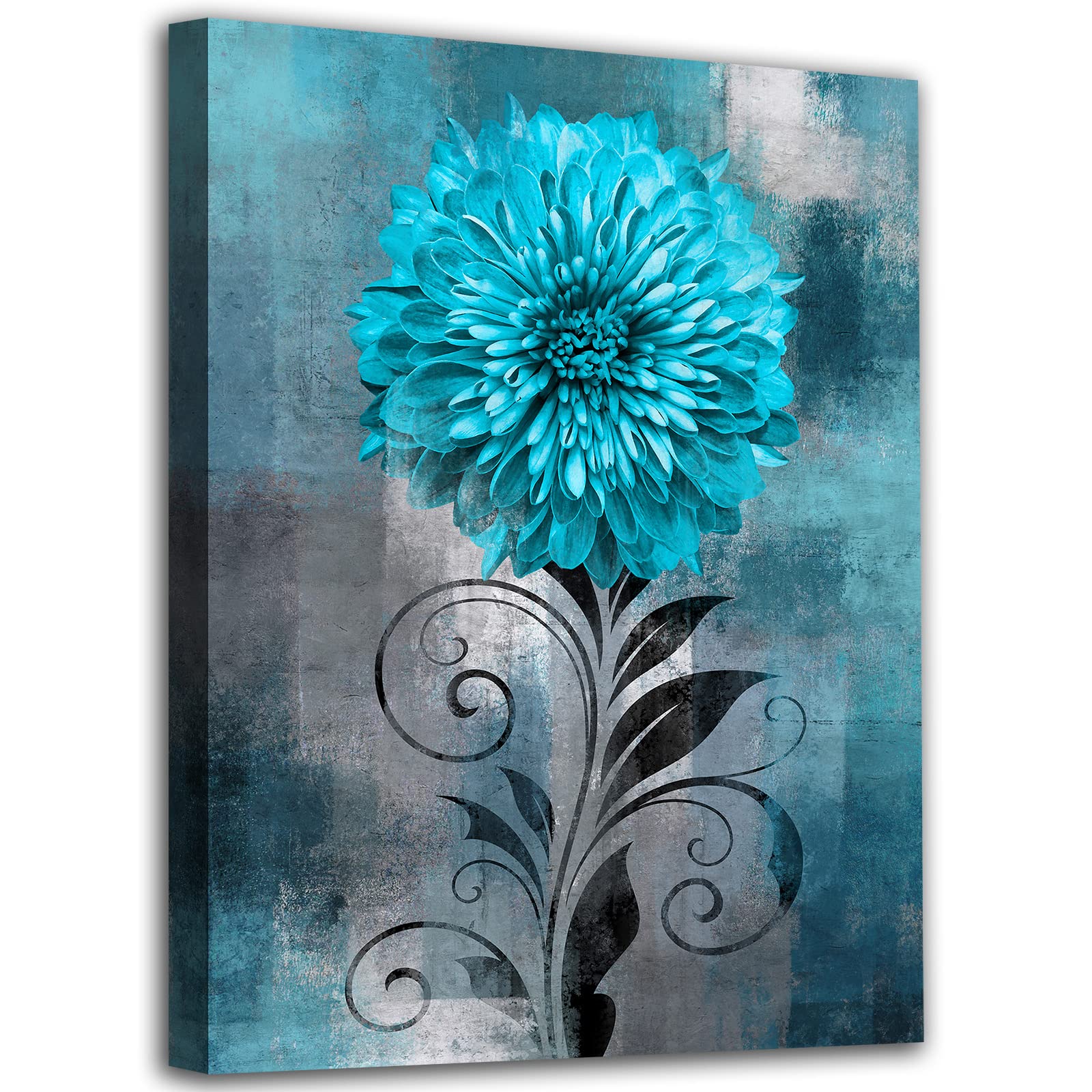 Nineaso Abstract Flowers Wall Art Teal Flower Canvas Pictures Rustic Blossom Canvas Painting For Bedroom Bathroom Wall Decor Mod