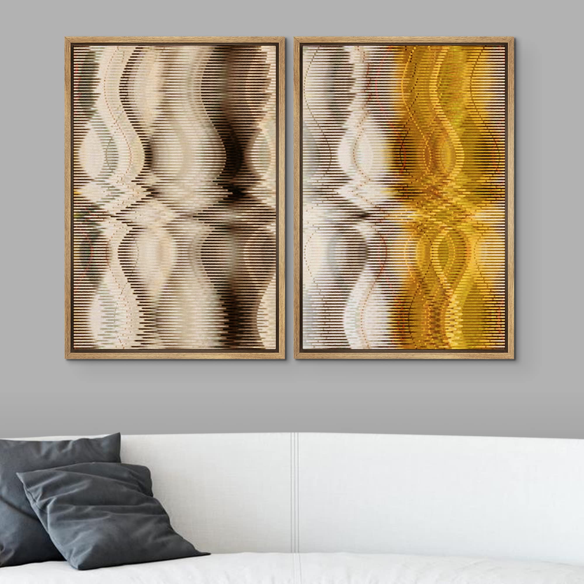 SIGNWIN Framed Canvas Print Wall Art Set Tan Gold Geometric Wave Pattern Abstract Shapes Illustrations Minimalism Decorative Bohemian Relax/Zen for Living Room  Bedroom  Office - 16''x24''x2 Natural
