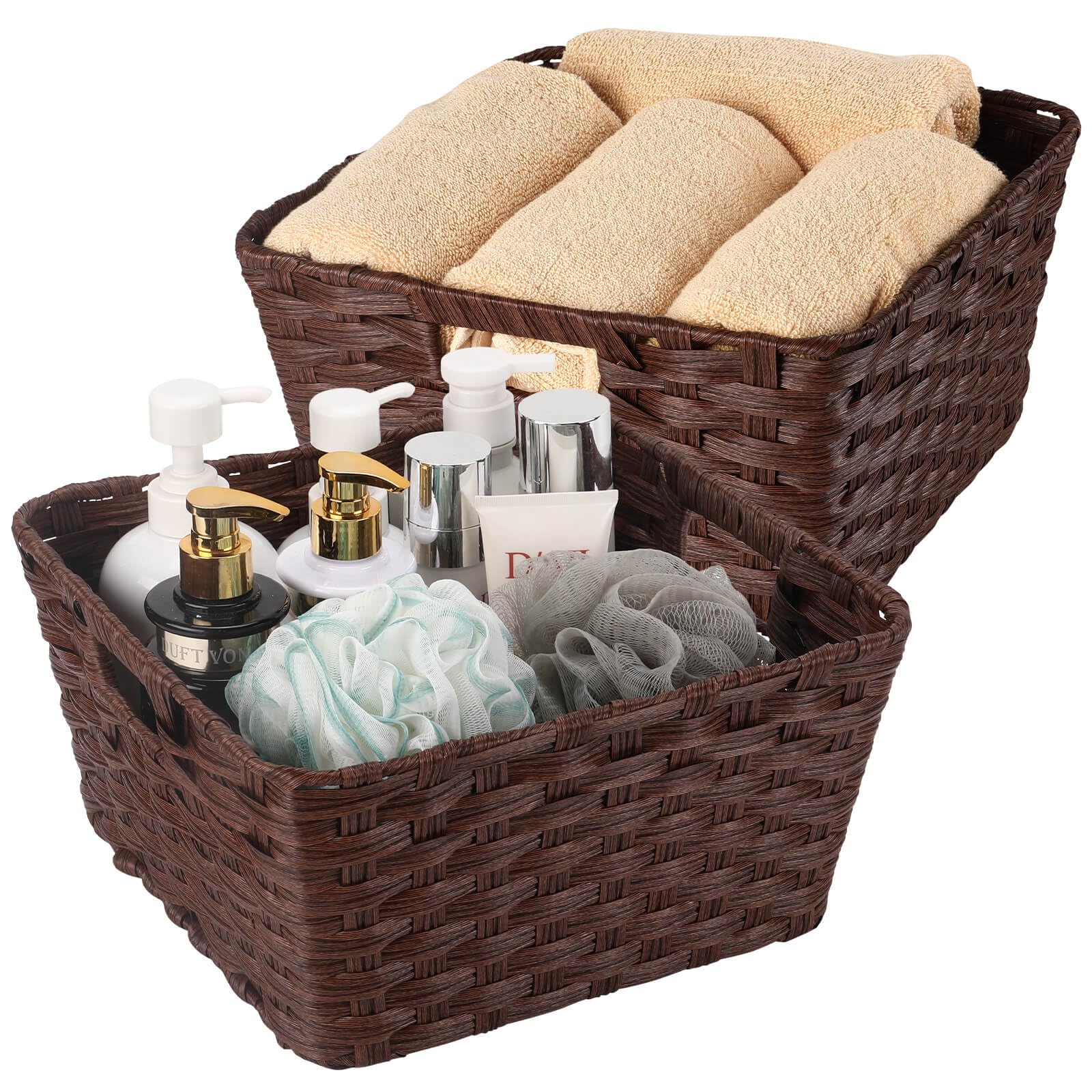 Onlytak Wicker Storage Baskets, Baskets for Shelves, Toilet Paper, Woven Storage Baskets for Organizing, Brown, 12 x 12 x 6, 2-P
