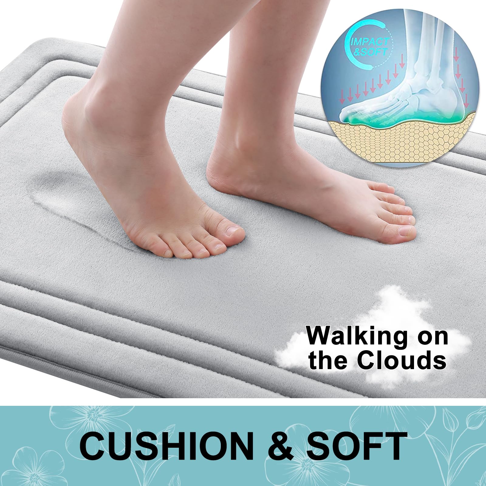 Grandaily Memory Foam Bath Mat Rug 47X17, Ultra Soft, Non-Slip And Absorbent Bathroom Rugs, Machine Wash Dry, Comfortable Bath R