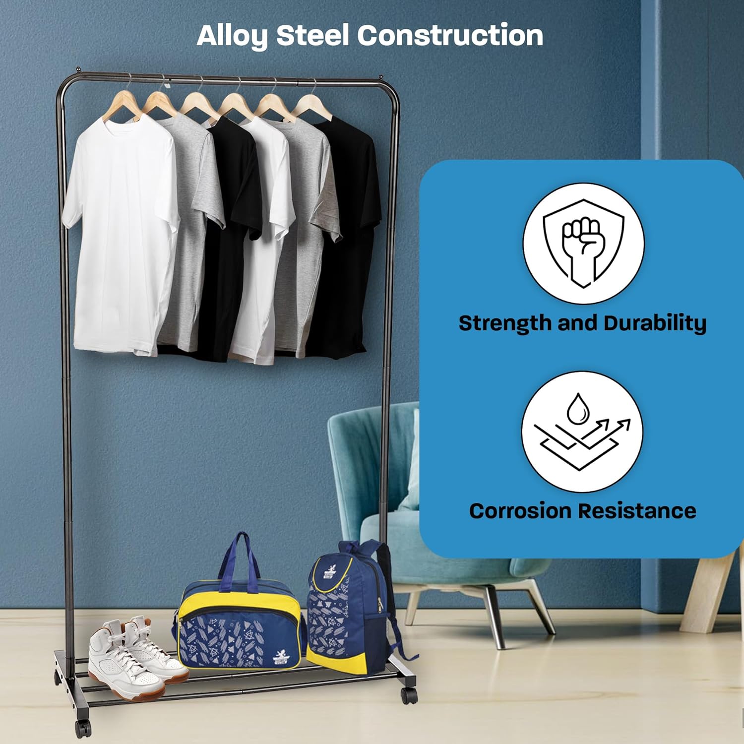 Heavy Duty Rolling Garment Rack with 5-Tier Shoe Storage