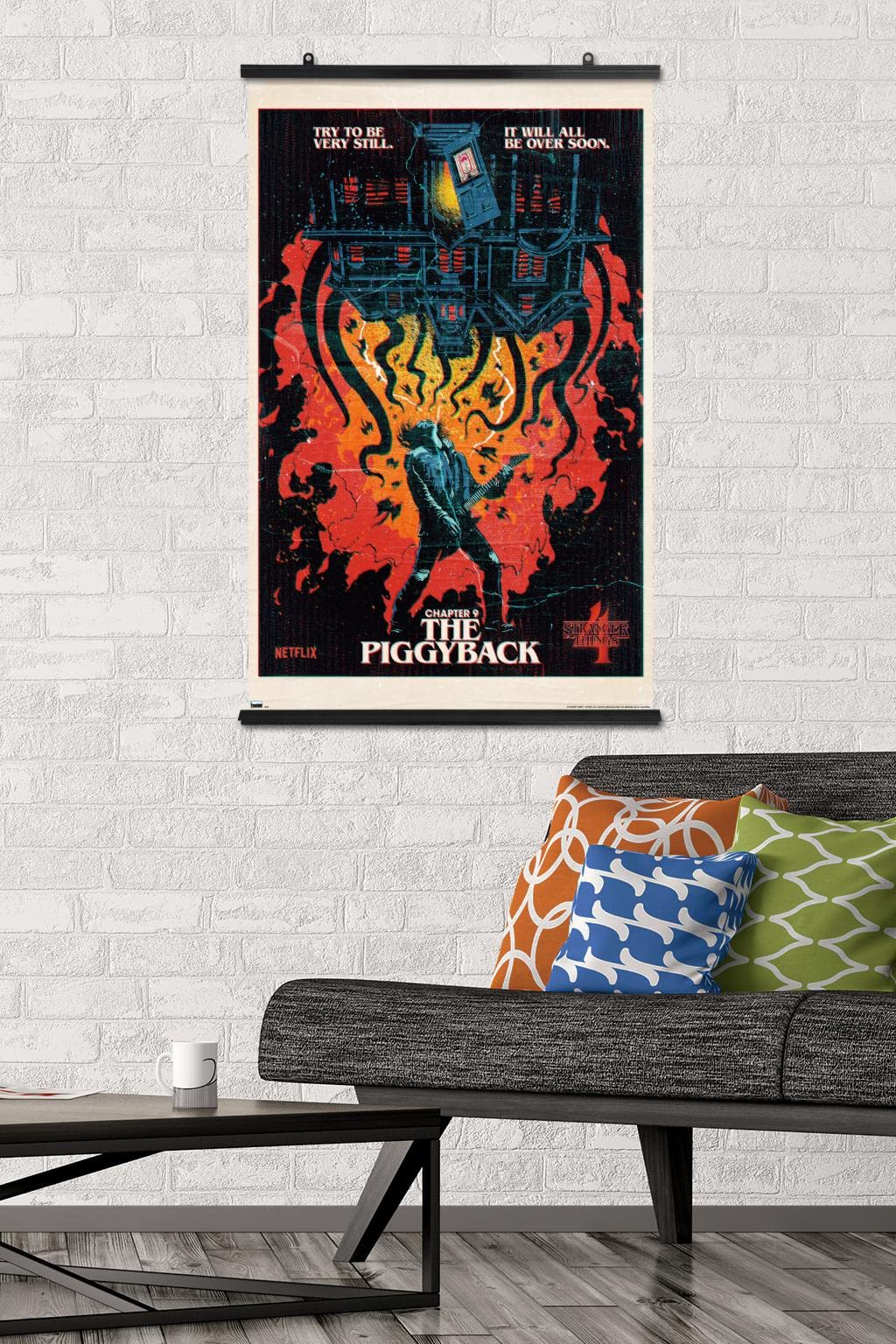 Trends International Netflix Stranger Things: Season 4 - The Piggyback Wall Poster, 34L X 22.4W, Poster & Clip Bundle