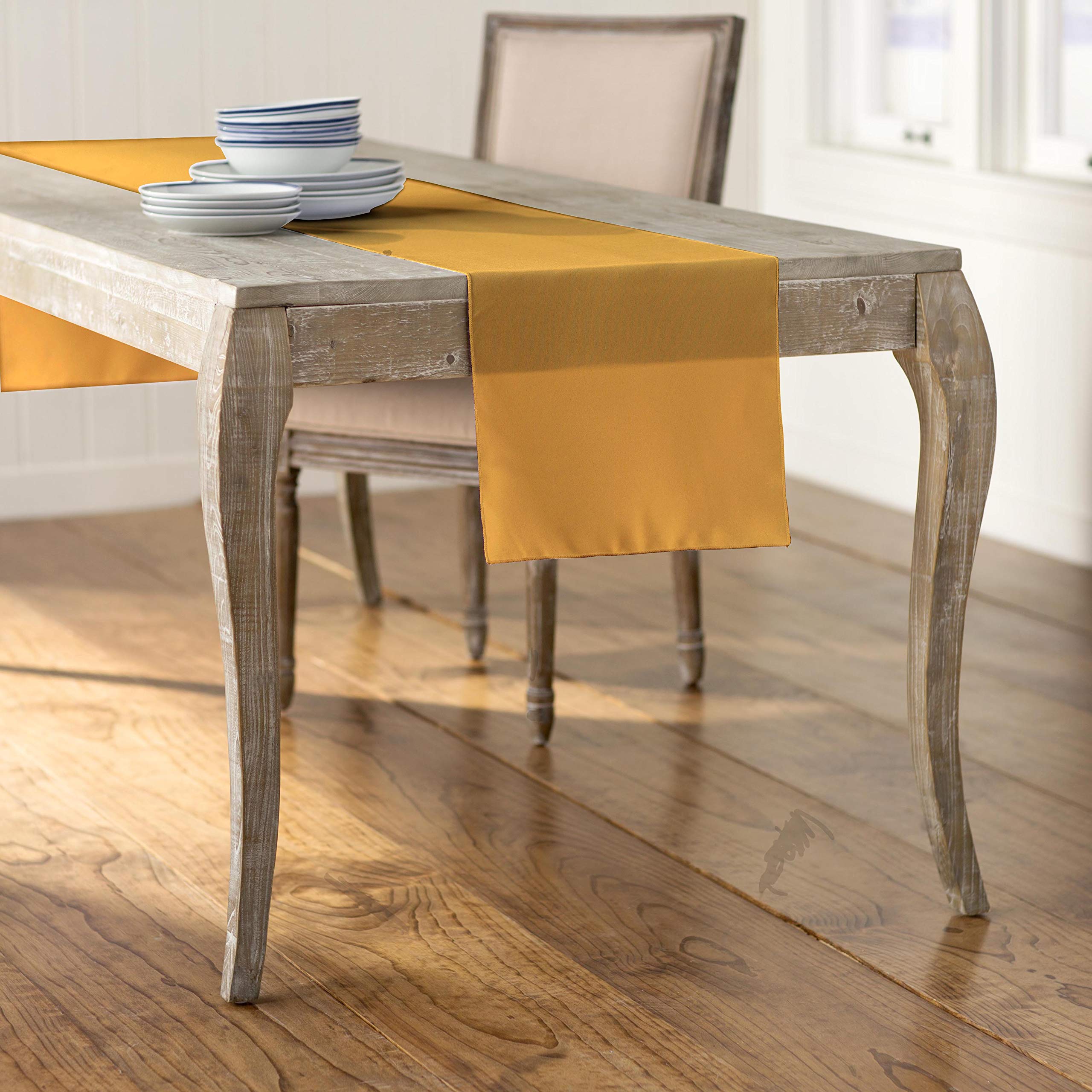 LA Linen Polyester Poplin Table Runner 14  by 108-Inch  Gold