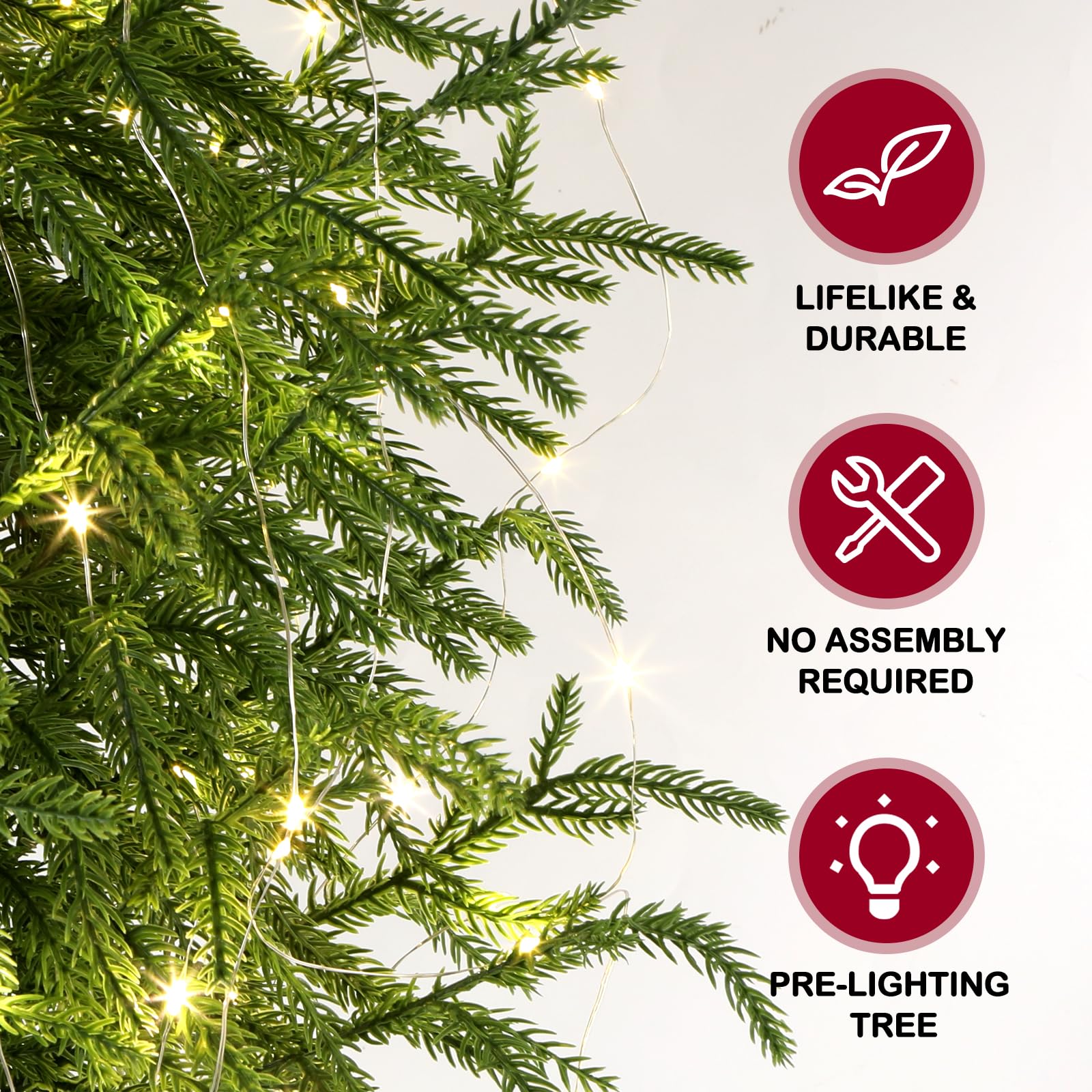 ENVEN 2FT Pre-Lit Artificial Norfolk Pine Christmas Tree - Tabletop Faux Tree with 50 LED Lights & 8-Function Battery Box, Pre-A