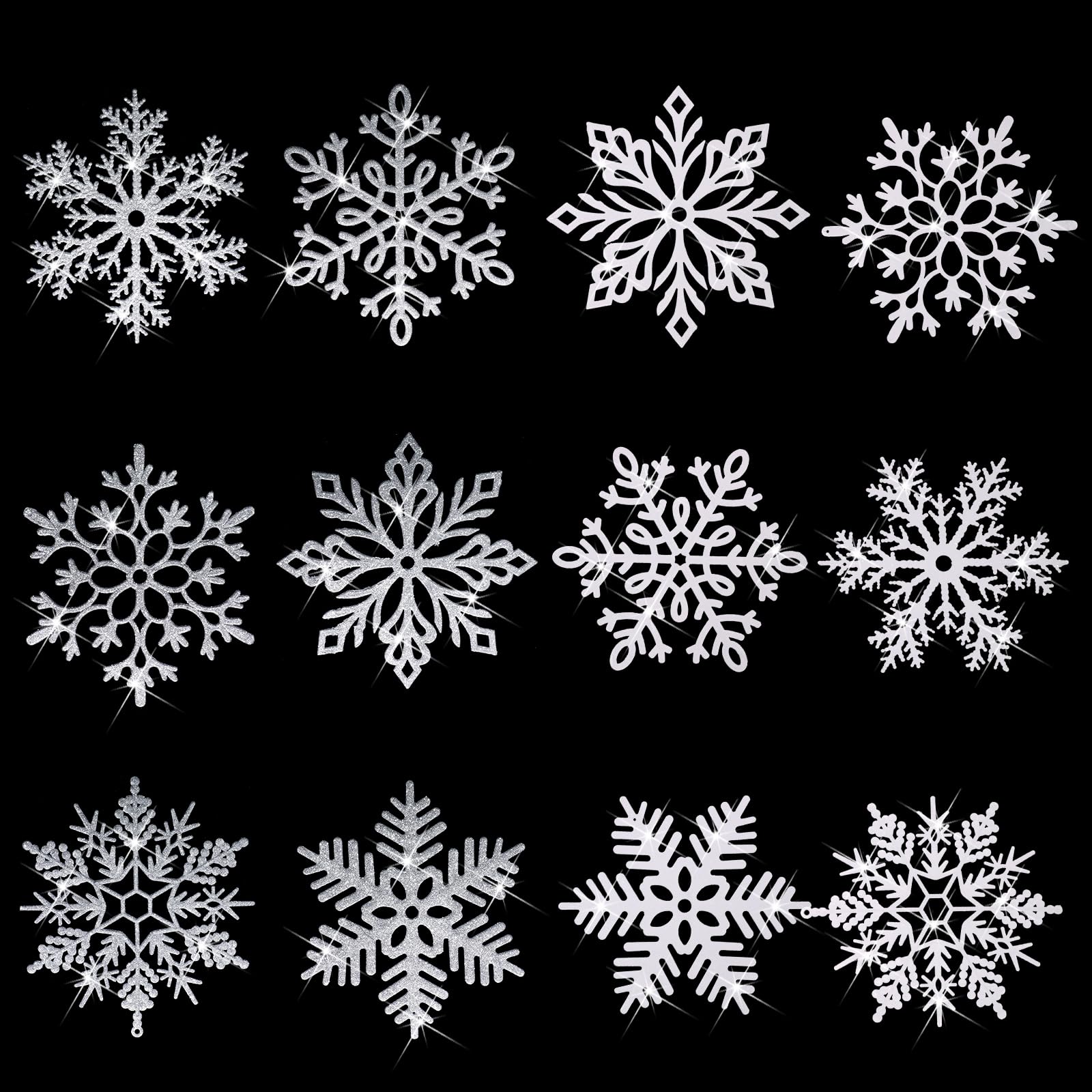 Sratte 24 Pcs 16 Inch Large Snowflake Ornaments,Giant Glitter Decorative Hanging Snowflakes,6 Designs Christmas Decorative Hangi