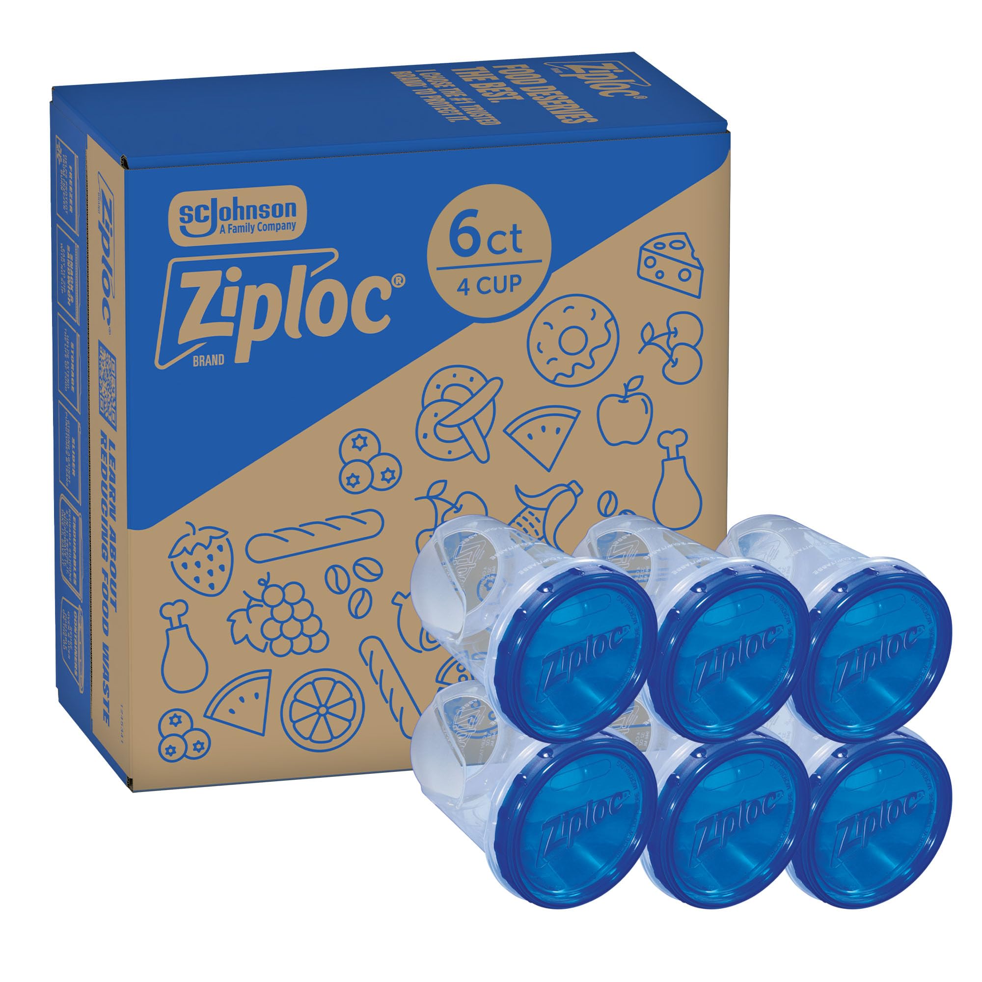 Ziploc Brand Twist n Loc Food Storage Containers, Leak Resistant Design, Medium Round, 6 count