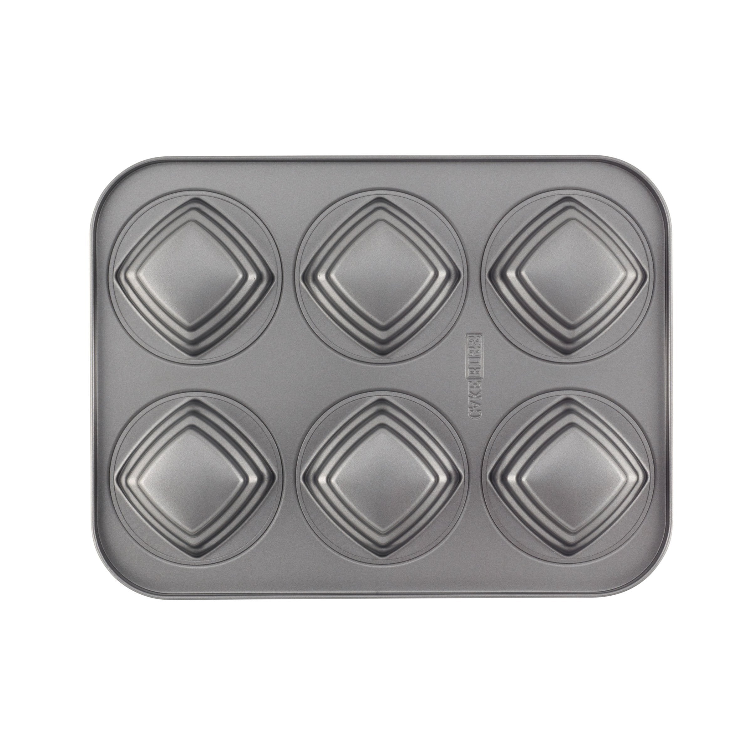 Cake Boss Novelty Nonstick Bakeware 6-Cup Square Cakelette Pan, Gray
