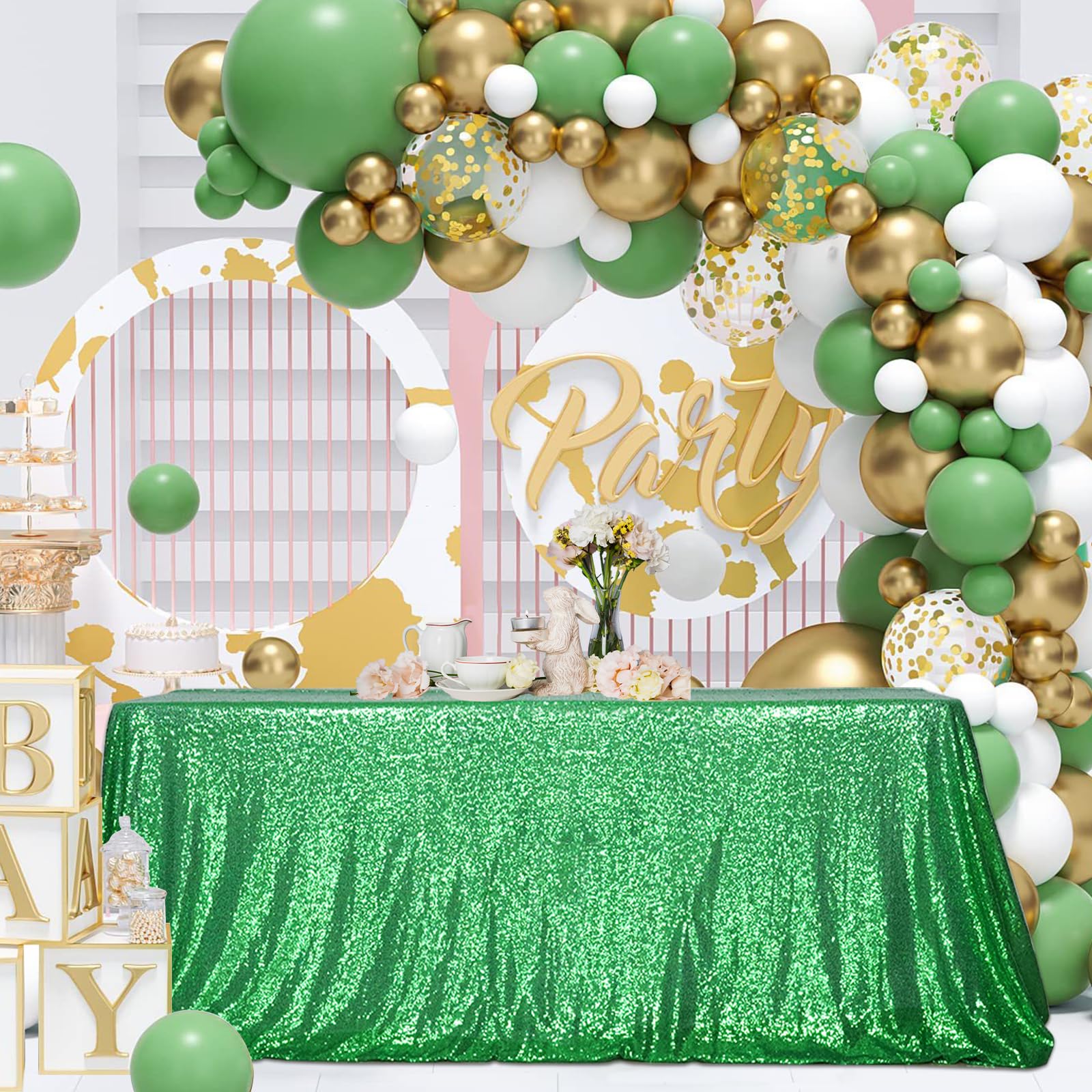 Partydelight Green Sequin Tablecloth 60X102 Inch Rectangle Tablecloth Glitter Tablecloth For Party Baby Shower Christmas Decorat