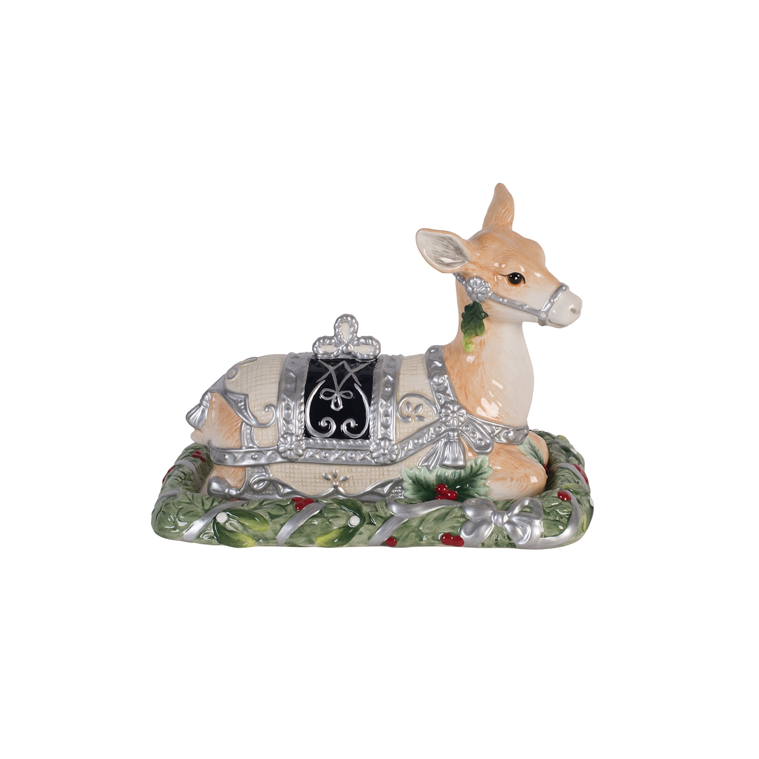 Fitz And Floyd Bristol Holiday Deer Covered Butter Dish, One Size, Blue/White