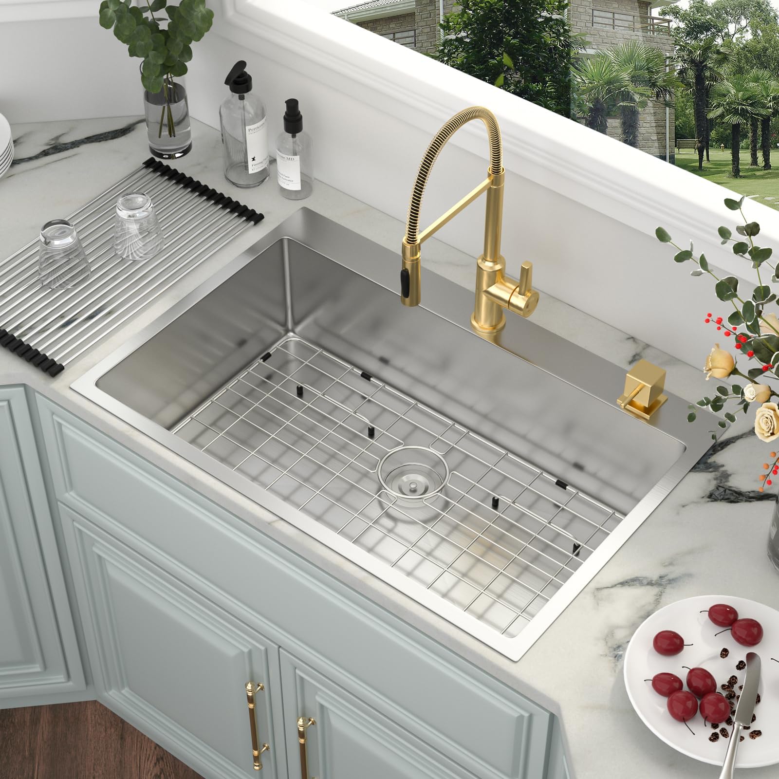 Kichae 33 Drop In Kitchen Sink - 33X22 Kitchen Sink Drop In Topmount Single Bowl 16-Gauge Stainless Steel Drop Sinks Round Corne