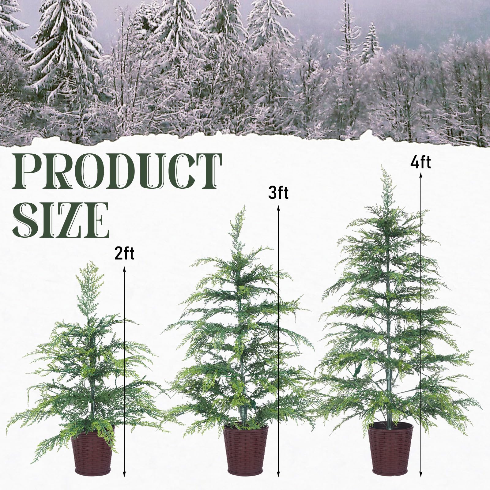 Cinnvoice Set of 3 2ft 3ft 4ft Pre-lit Twinkle Christmas Cypress Tree with 180 LED Light Realistic Artificial Trees with Woven B