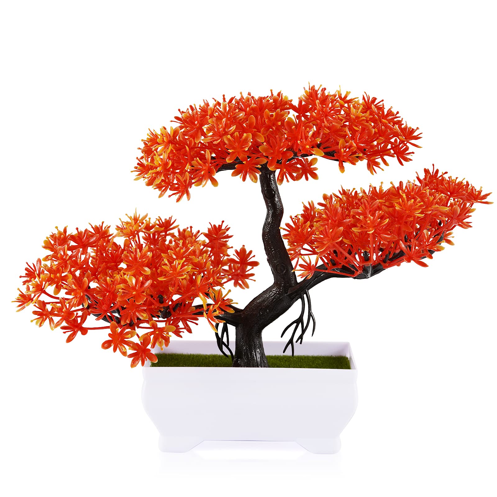 Frjjthchy Mini Artificial Bonsai Tree Plants with Plastic Cement Pots for Home Office D  cor (Orange)
