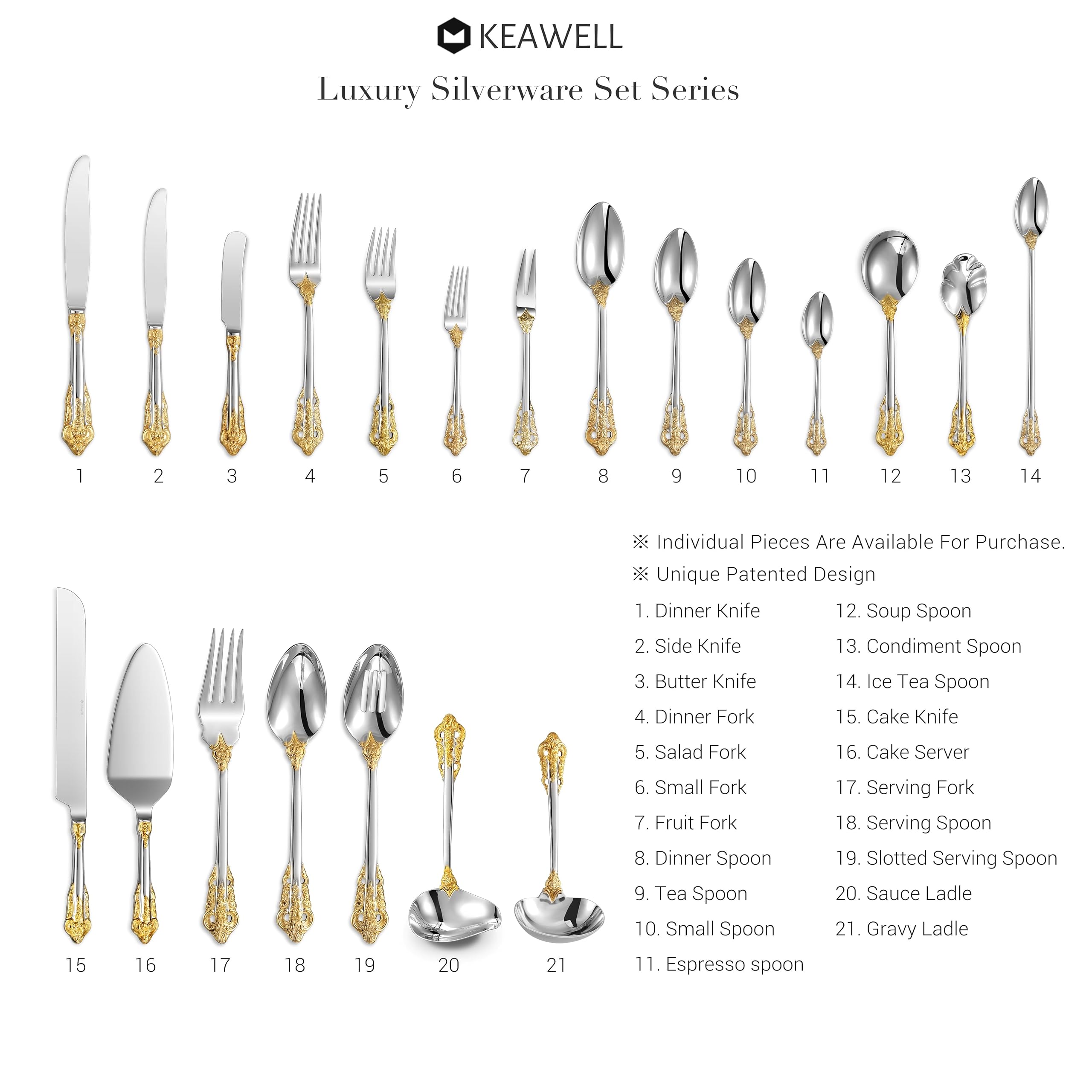 Keawell Luxury 7'' Tea Spoon, Set Of 4, 18/10 Stainless Steel, Sturdy Dessert Spoon, Gorgeous Design With Exceptional Mirror Pol
