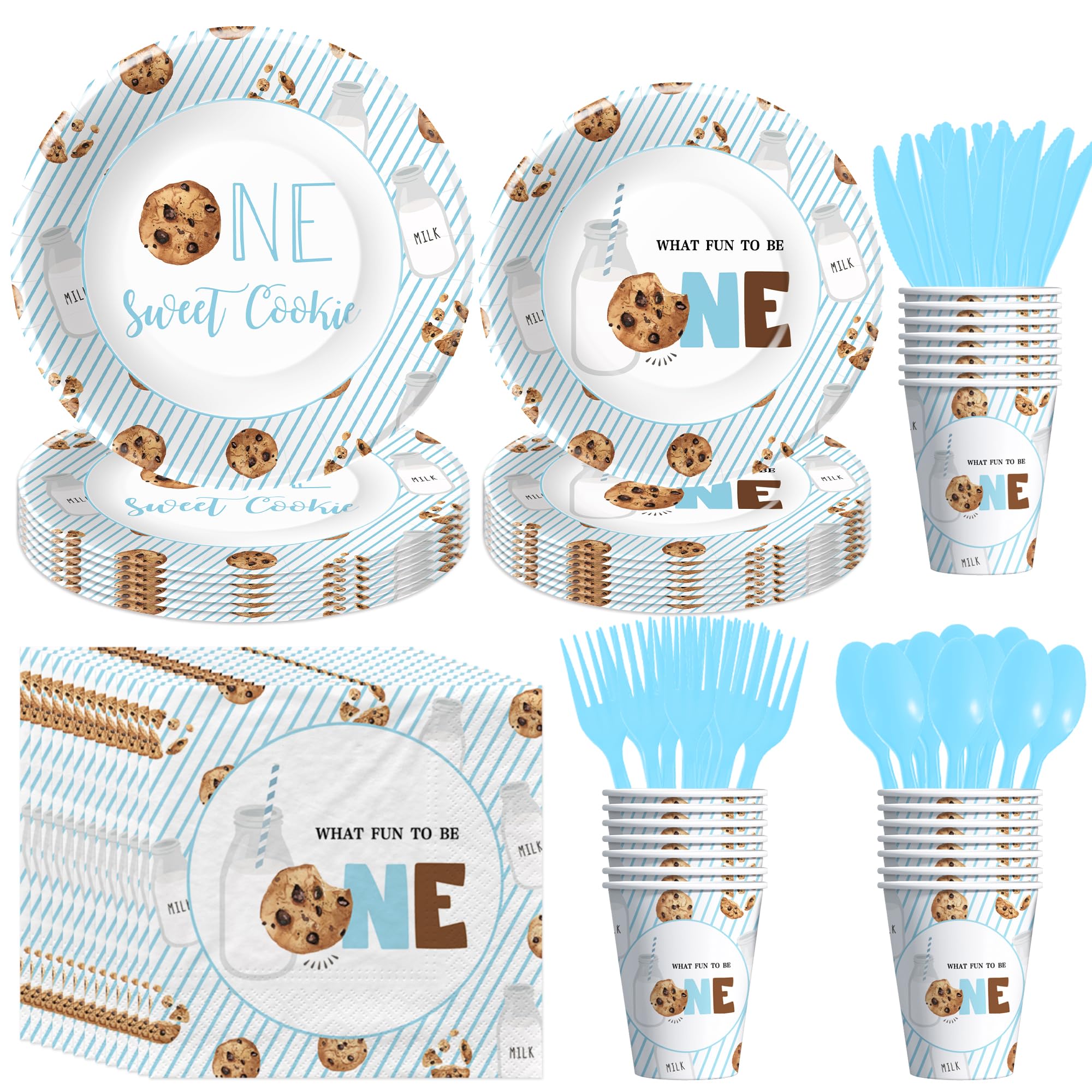 HIPVVILD Milk and Cookies 1st Birthday Decorations Tableware - One Sweet Cookie Birthday Party Supplies, Milk Theme Paper Plates