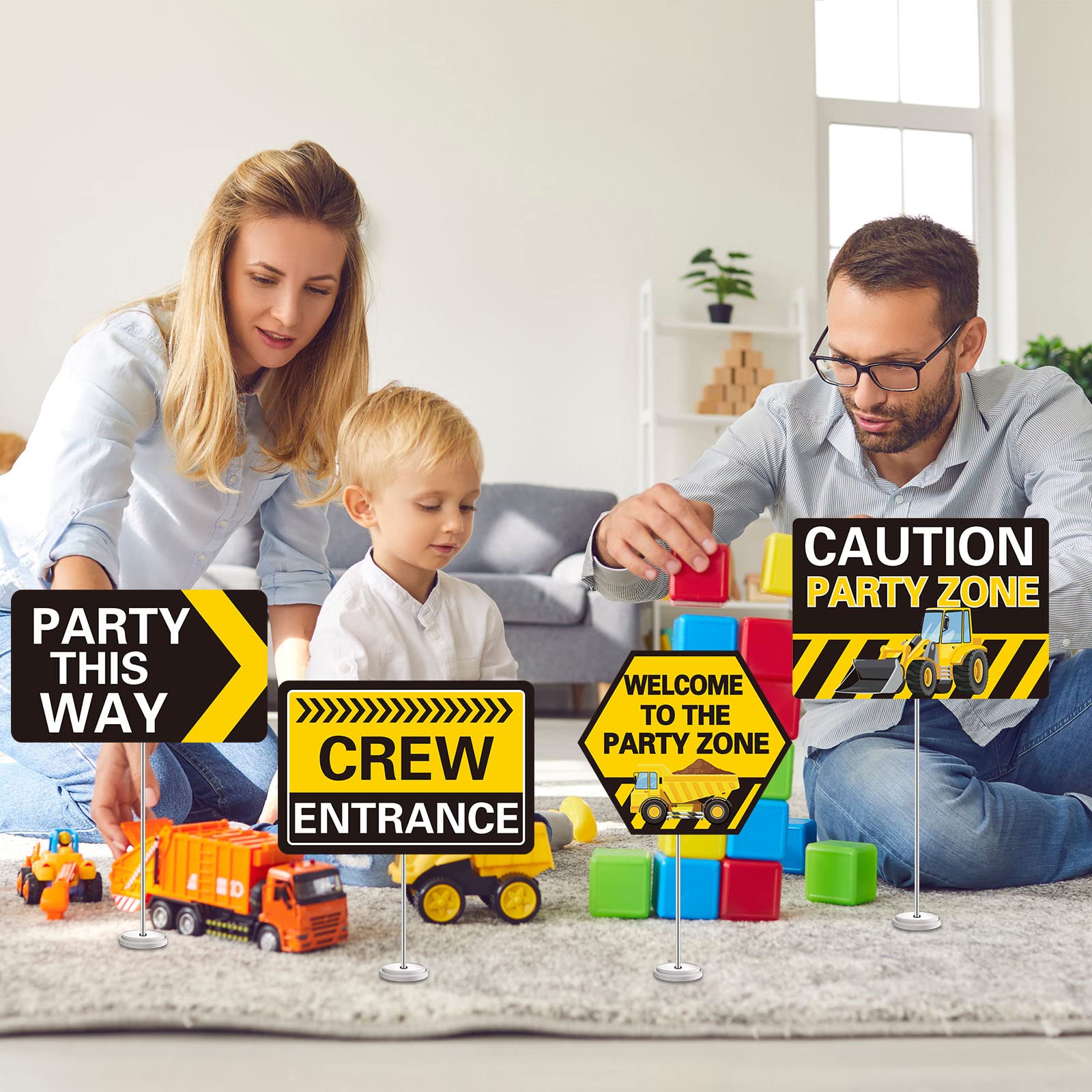 Faccito 12 Pcs Construction Party Decorations Construction Signs Traffic Road Signs Classroom Decors for Back to School Classroo