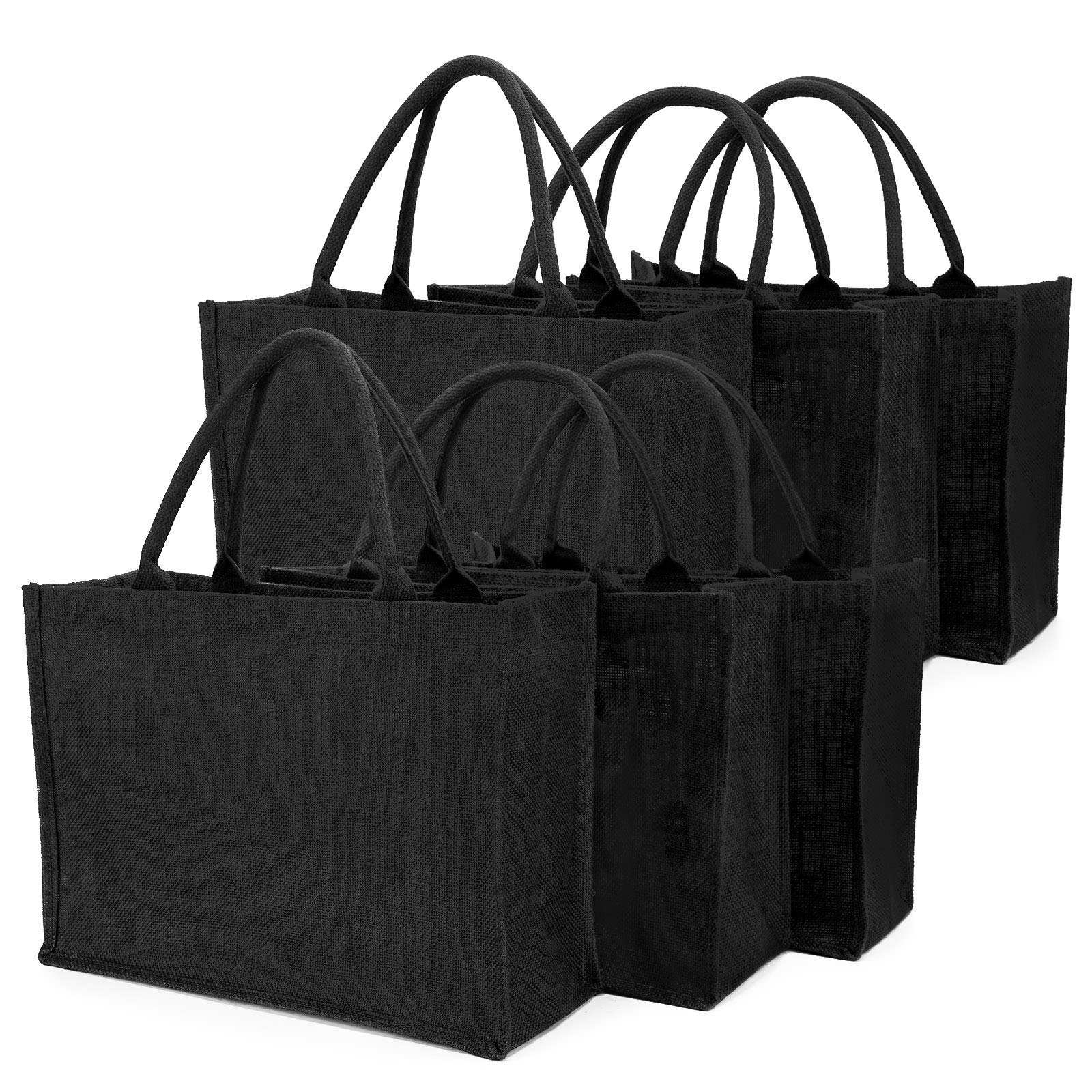 Segarty Tote Bags, 6 Pack Large Black Burlap Jute Reusable Canvas Gift Favors Bag With Handles Blank Totes Bulk For Bridesmaid W