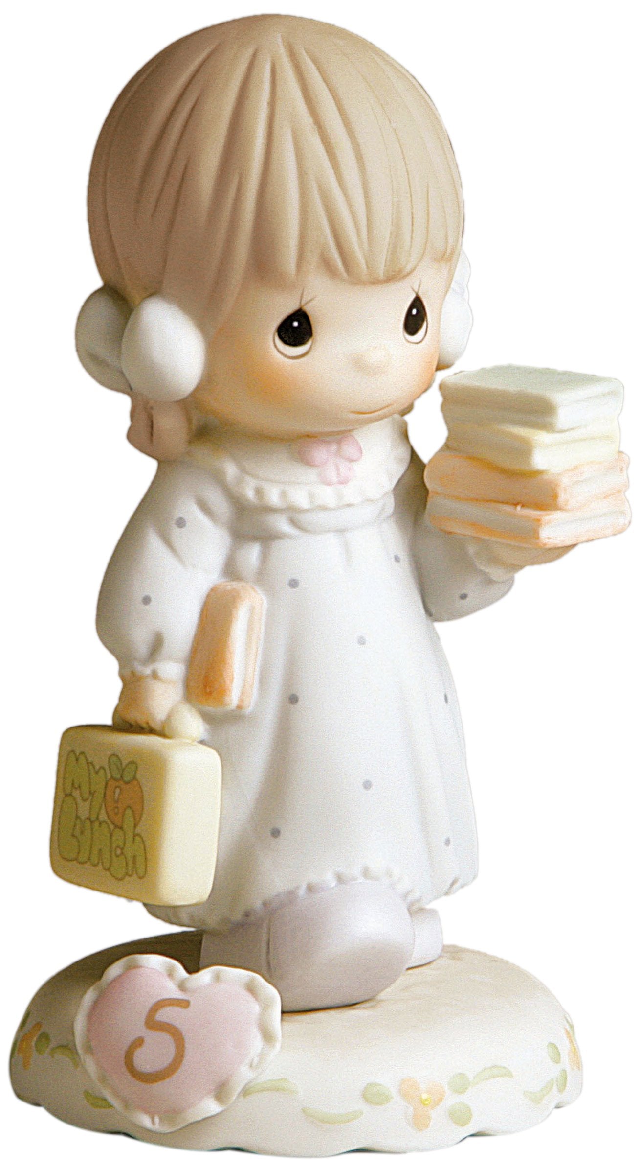 Precious Moments Brunette Girl with Lunch Box and Books Age 5 Figurine