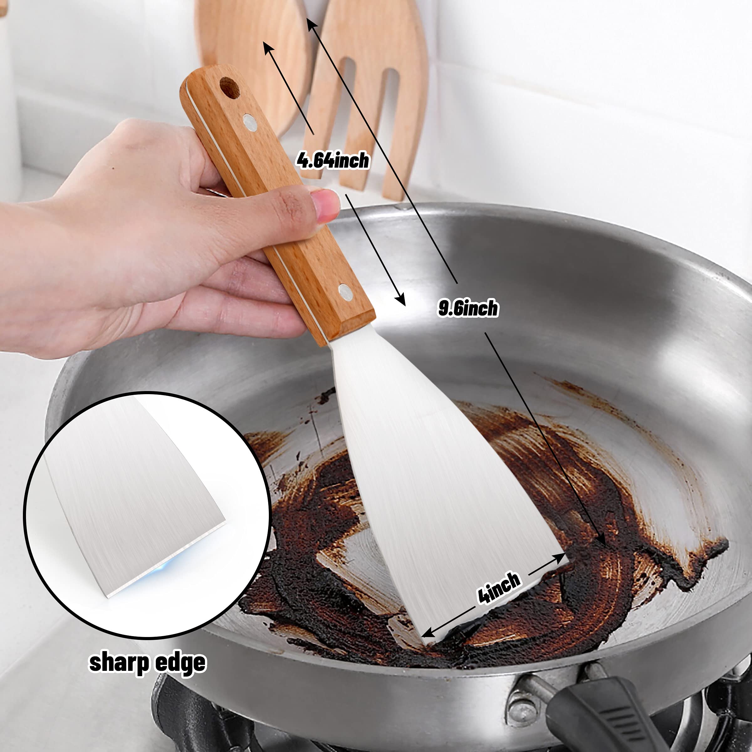 Grill Griddle Scraper Set Of 3, Leonyo Stainless Steel Metal Grill Scraper Tool For Flat Top Teppanyaki Bbq, Versatile Scraper F