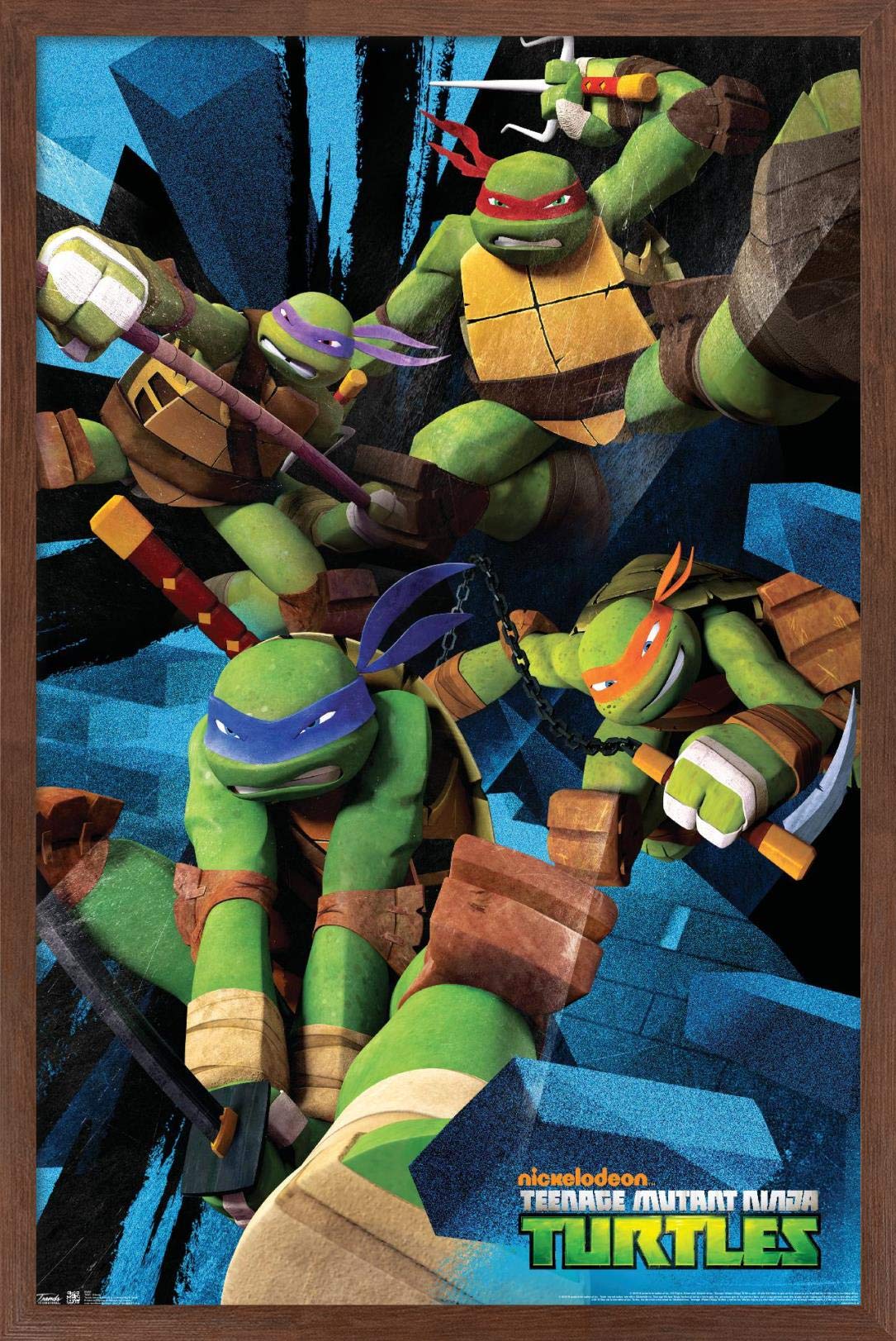 Trends International Nickelodeon Teenage Mutant Ninja Turtles - Attack Wall Poster, 22.375'' X 34'', Mahogany Framed Version